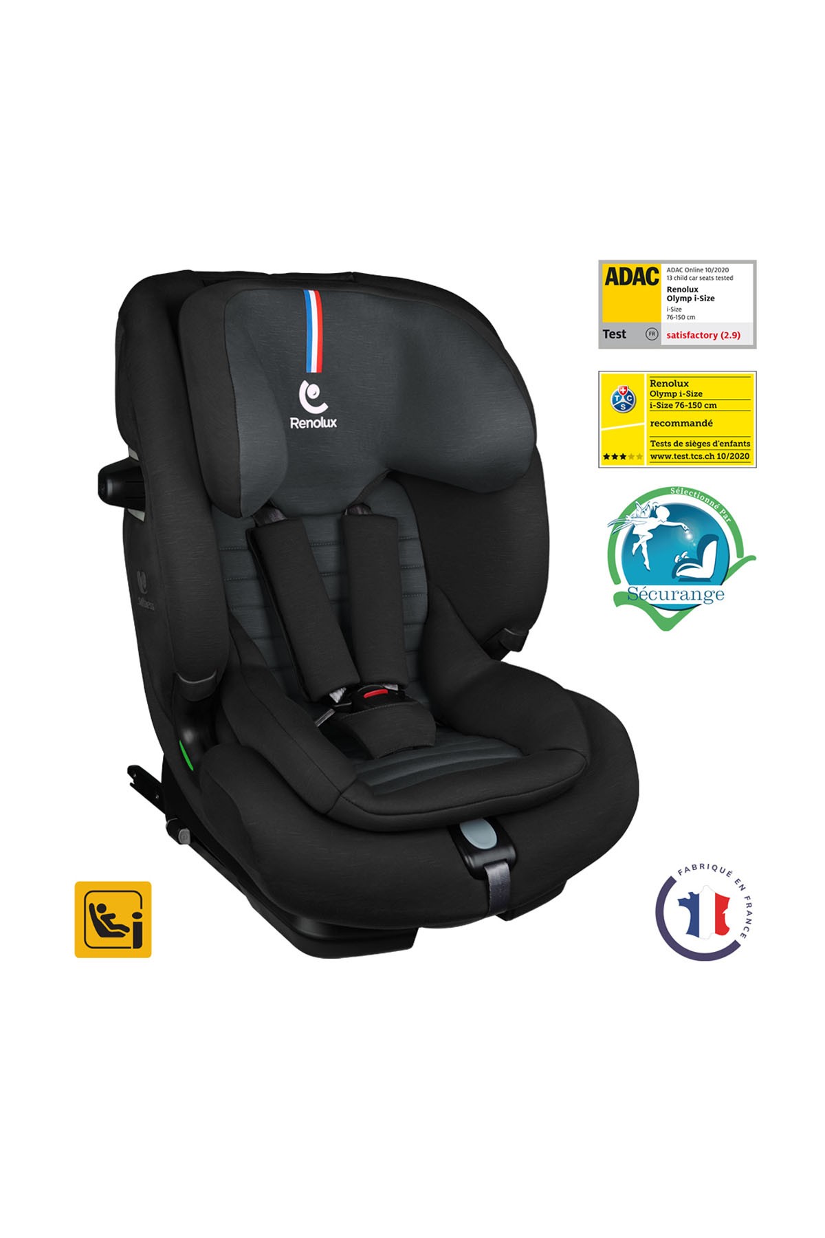 Renolux Olymp I-Size Softness Isofix 76-150 cm (9-36 Kg) Oto Koltuğu Siyah