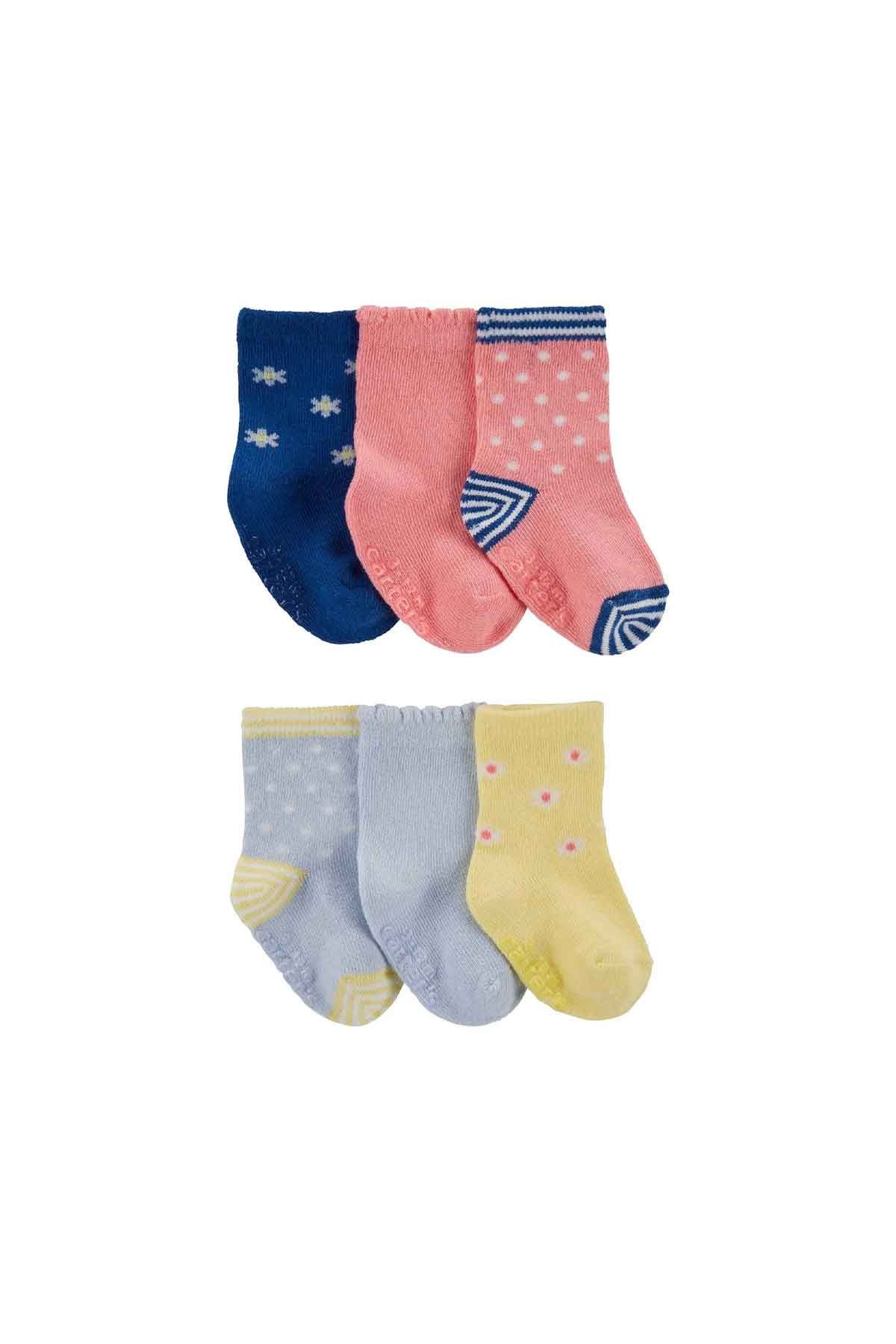 Carter's Kız Bebek 6'lı Çorap Set Pembe Sarı Desenli