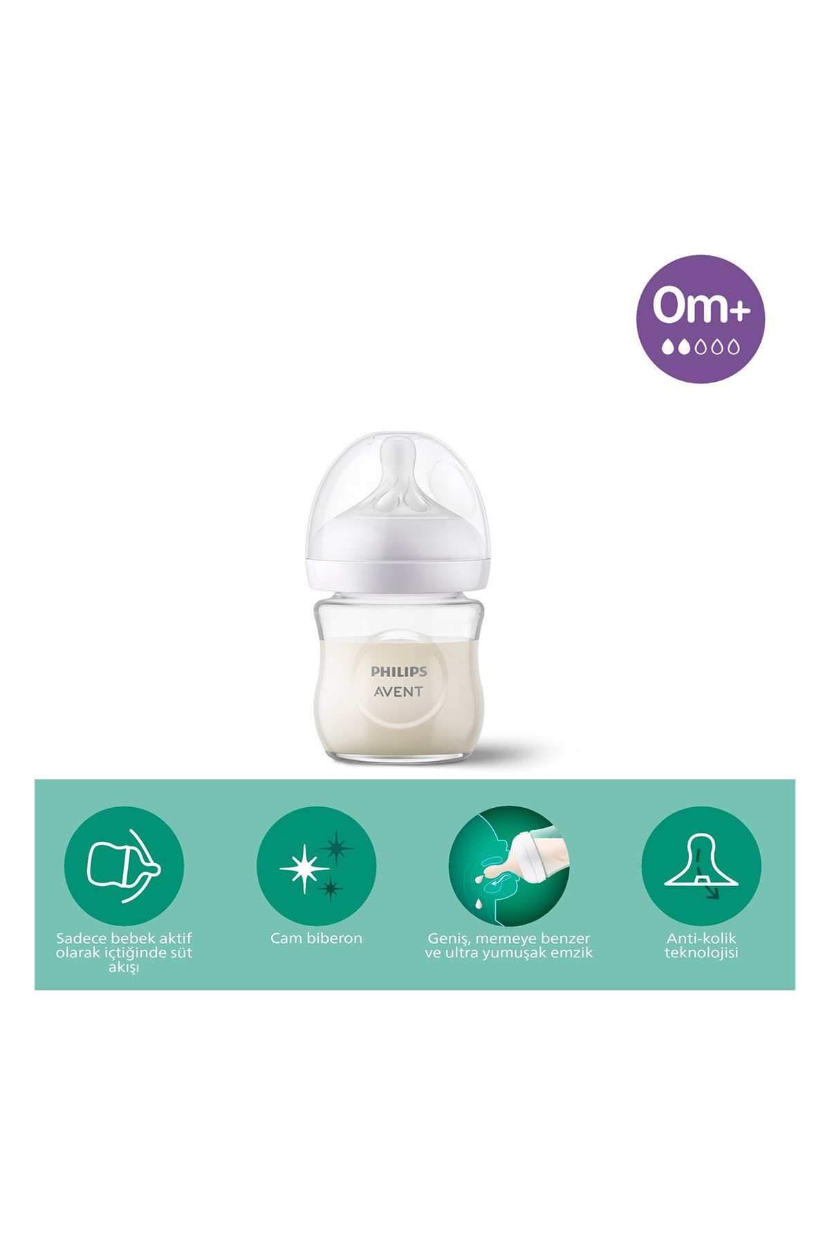 Philips Avent Doğal Tepkili Cam Biberon 120 ml 0+ Ay