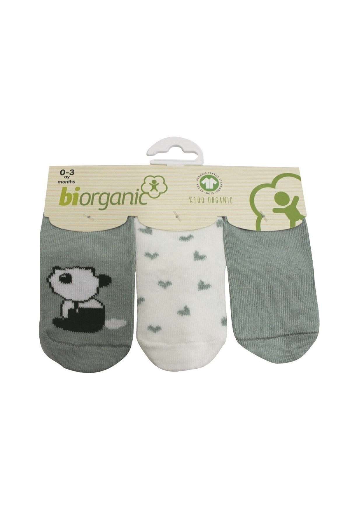 Biorganic Elegant Panda 3lü Çorap Yeşil