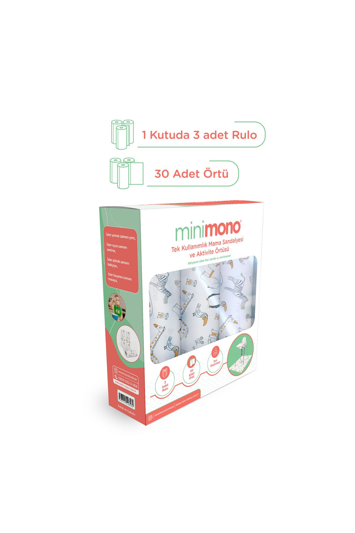 Minimono 3'lü Desen Mama Sandalyesi Altı ve Aktivite Örtüsü Orman Hayvanları