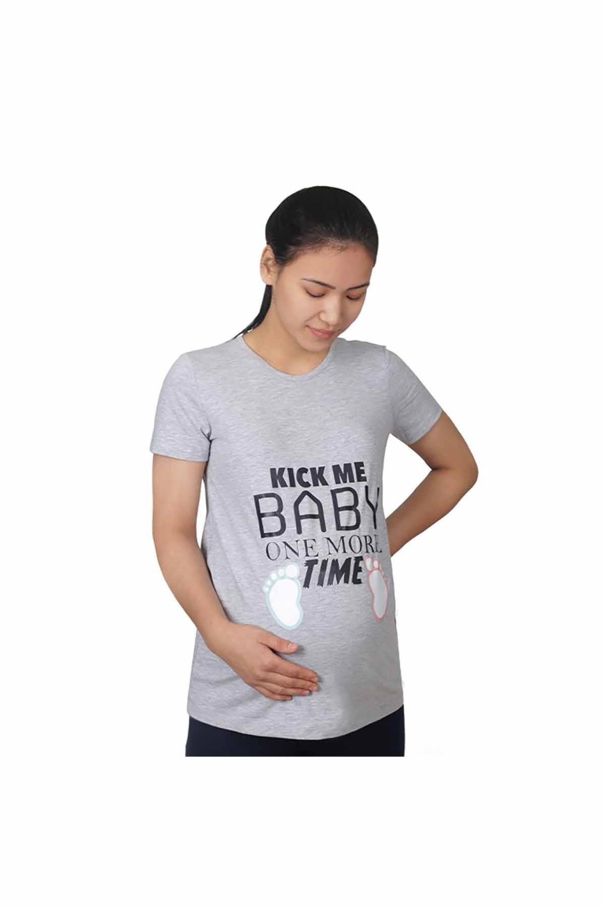 Mummy's Baby Hamile Tişört Kick Me Baby Gri