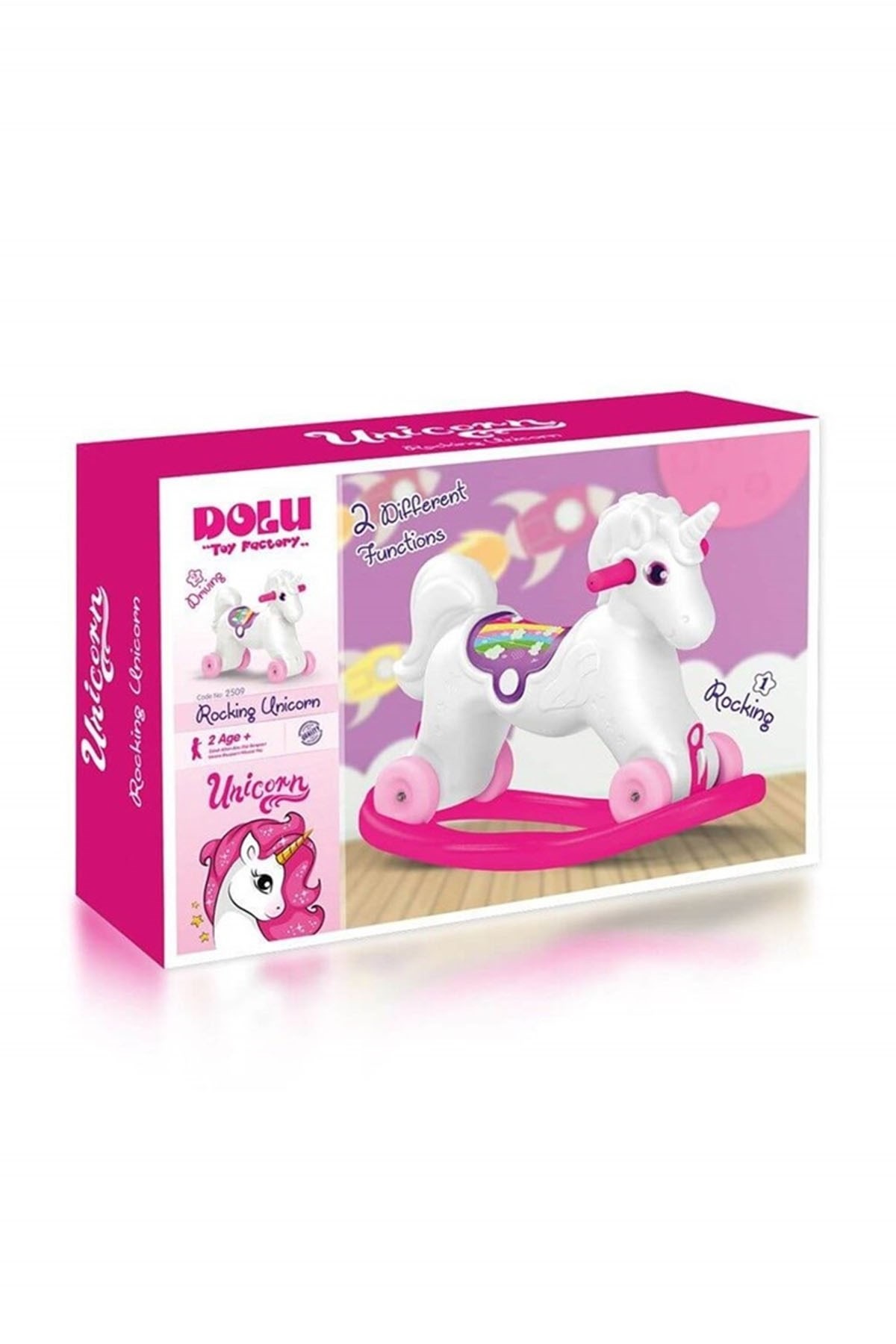 Dolu Unicorn Sallanan Tekerlekli At Pembe