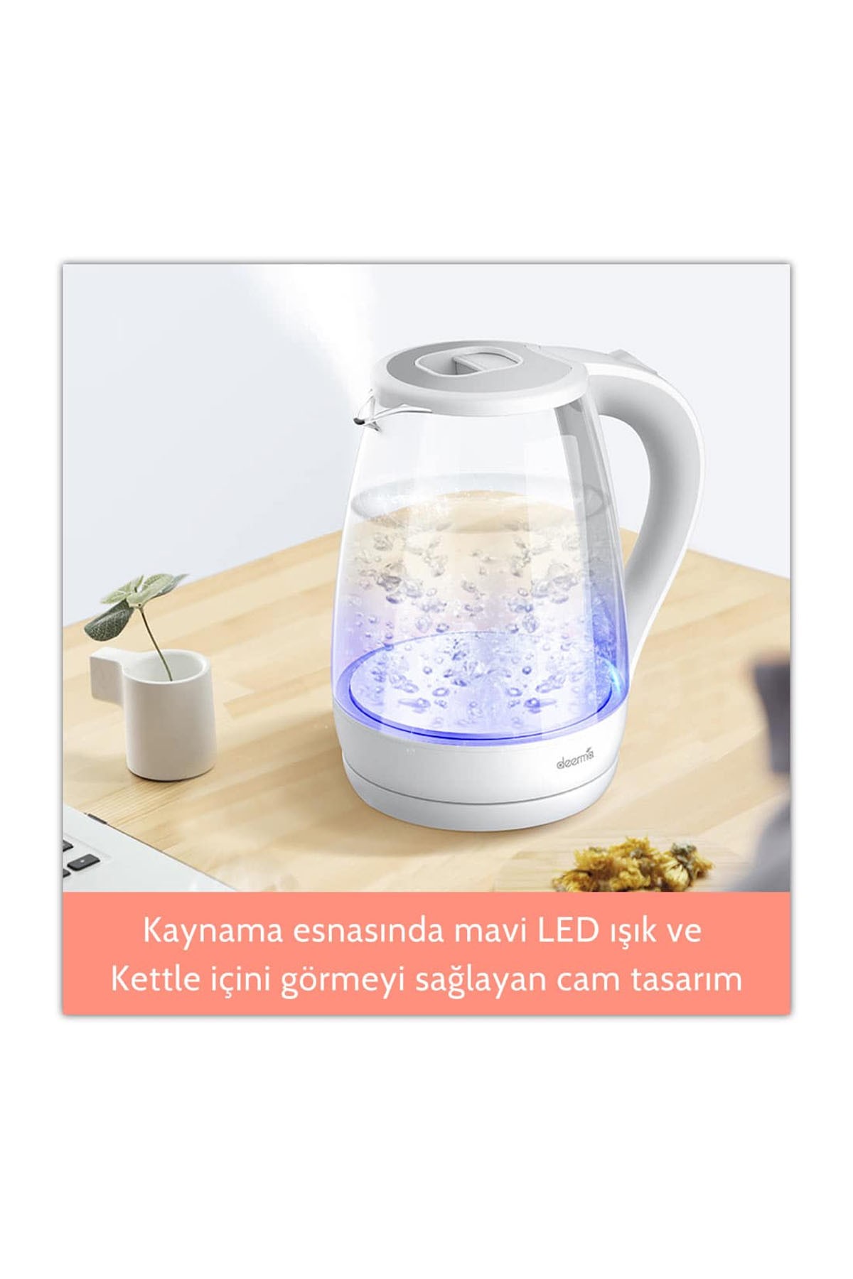 Deerma SH30W 1,7Lt Mavi Işıklı Cam Su Isıtıcı Kettle