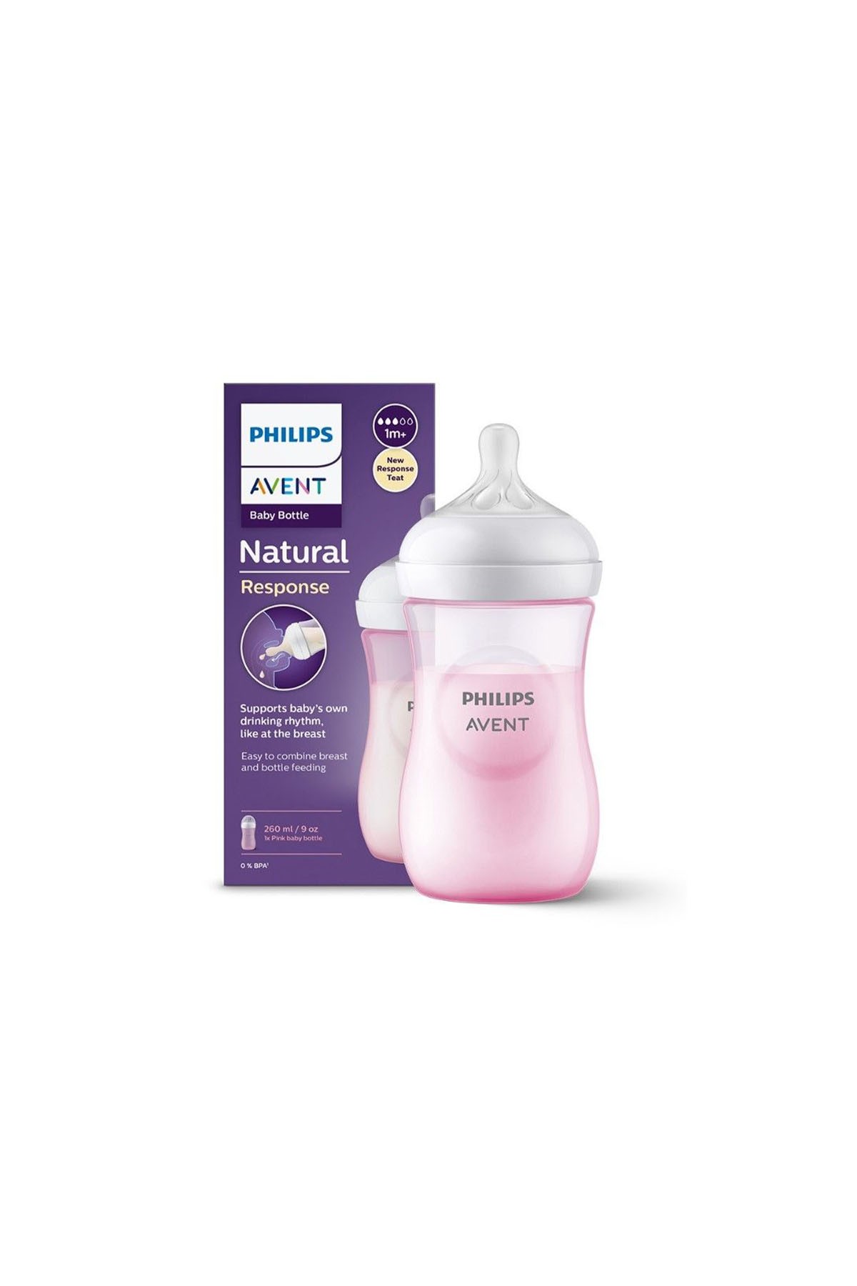 Philips Avent Doğal Tepkili PP Pembe Biberon 260ml 1+ Ay