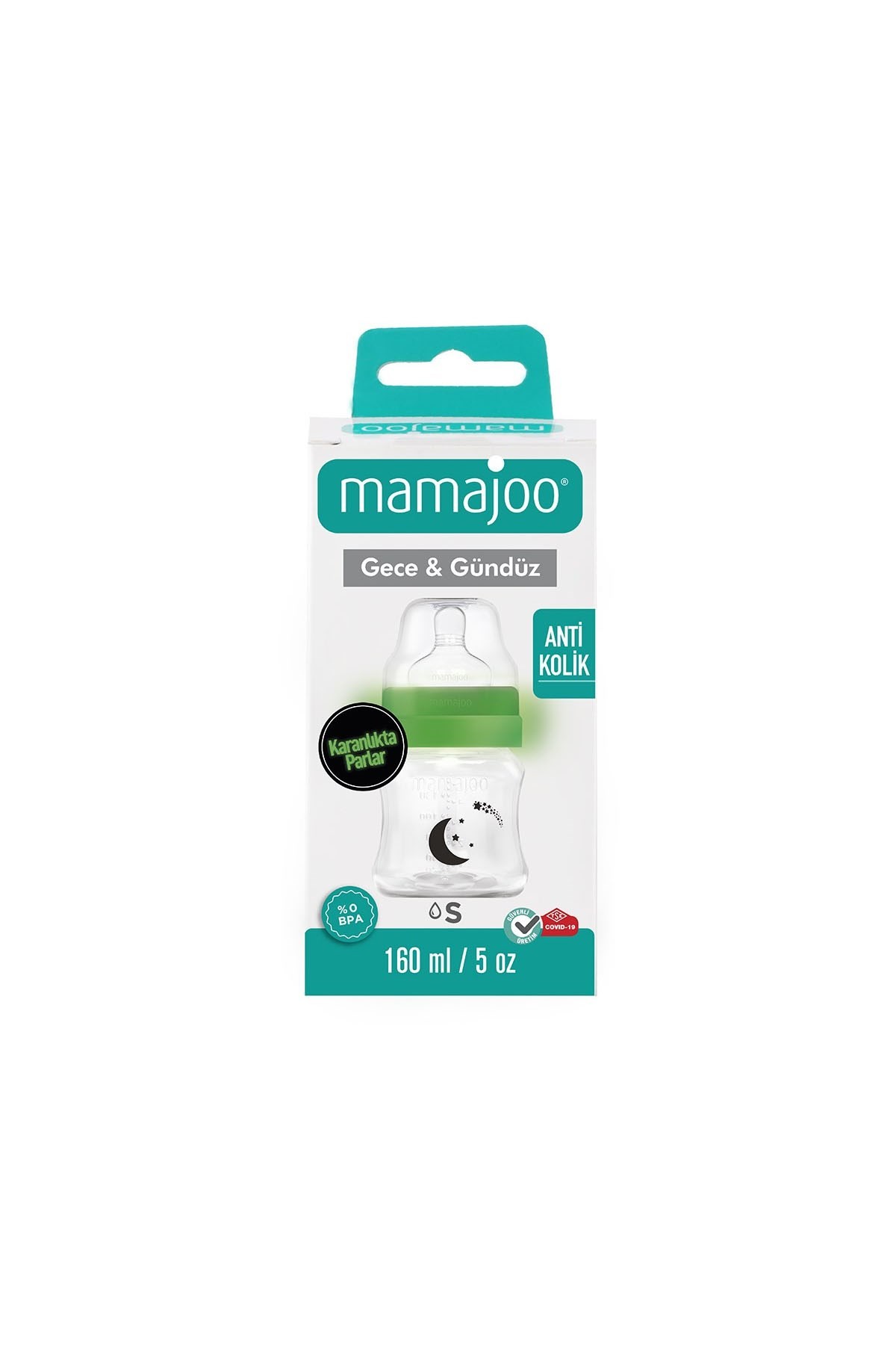 Mamajoo 1 x Gece & Gündüz Biberonu 160 ml & Anti-Kolik Biberon Emziği