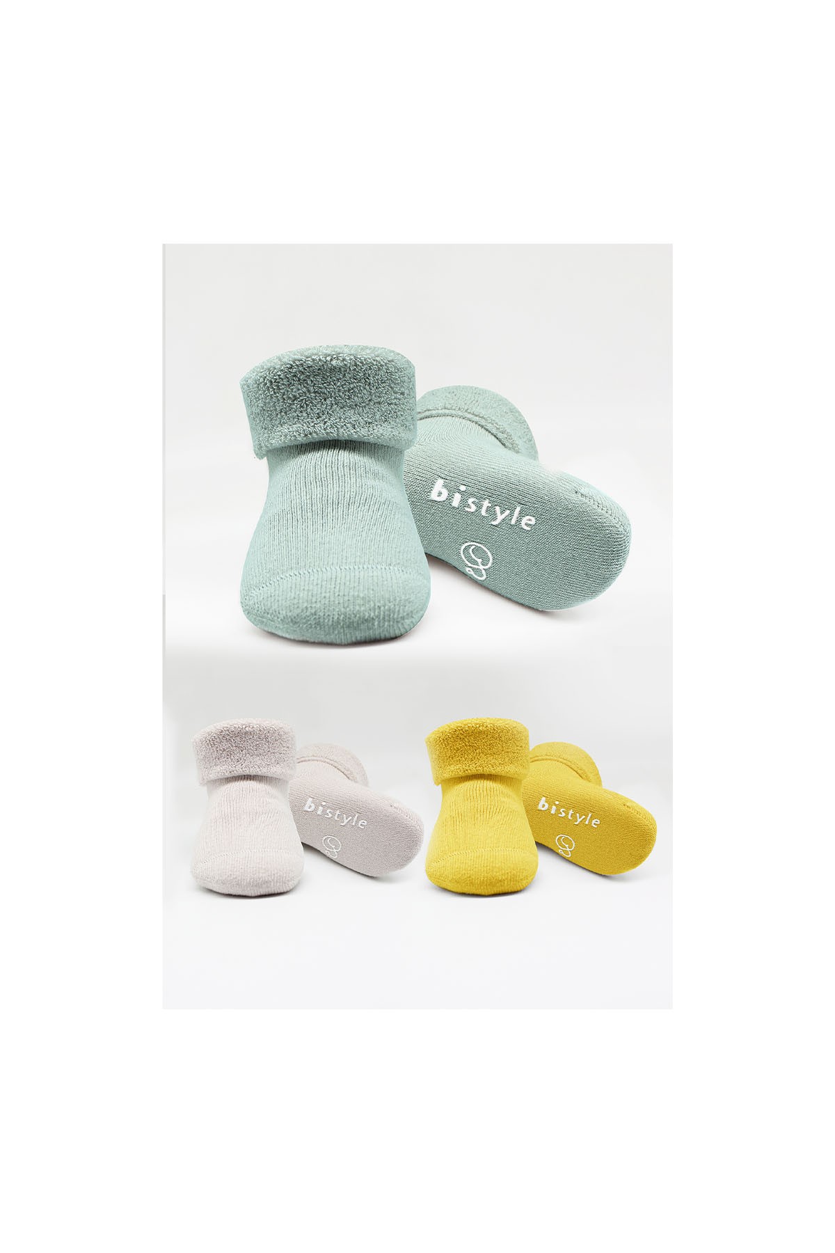 Bistyle 3'lü Havlu Kaymaz Bebek Çorabı Mint Çok Renkli
