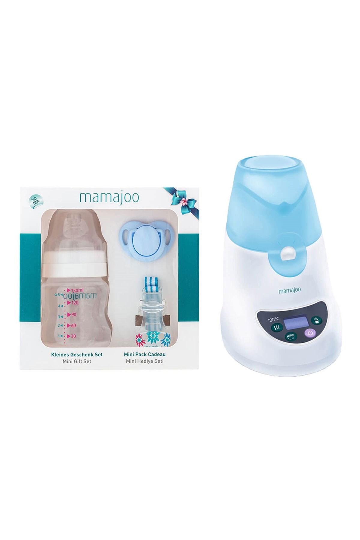 Mamajoo 3 İşlevli Mama Isıtıcısı & Buhar Sterilizatörü + Mini Hediye Seti 150 ml / Mavi