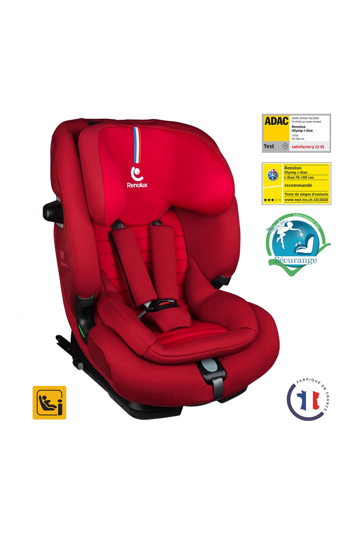 Renolux Olymp I-Size Softness Isofix 76-150 cm (9-36 Kg) Oto Koltuğu Kırmızı