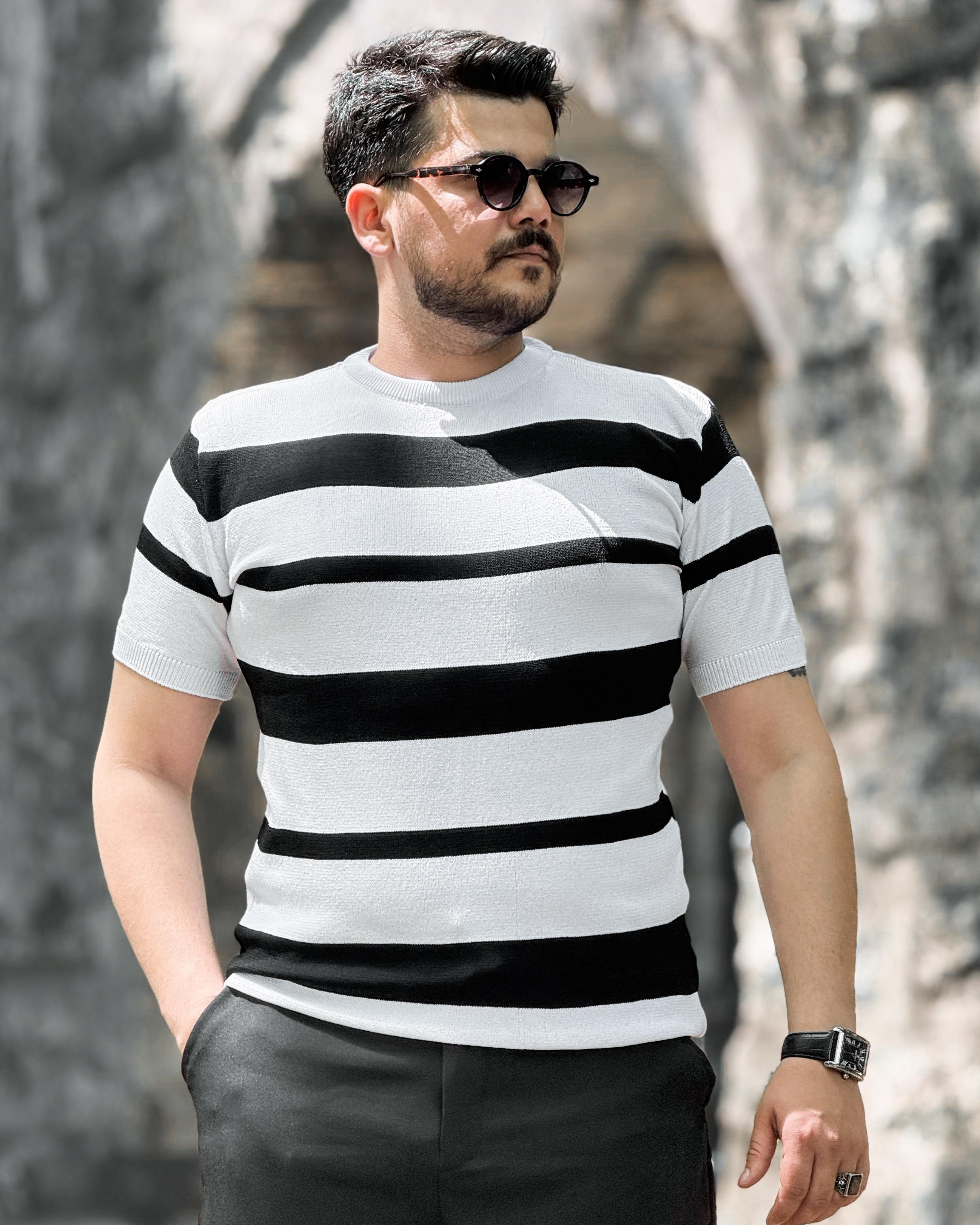 TUŞESİ YUMUŞACIK TRİKO KUMAŞ ÇİZGİLİ TSHİRT