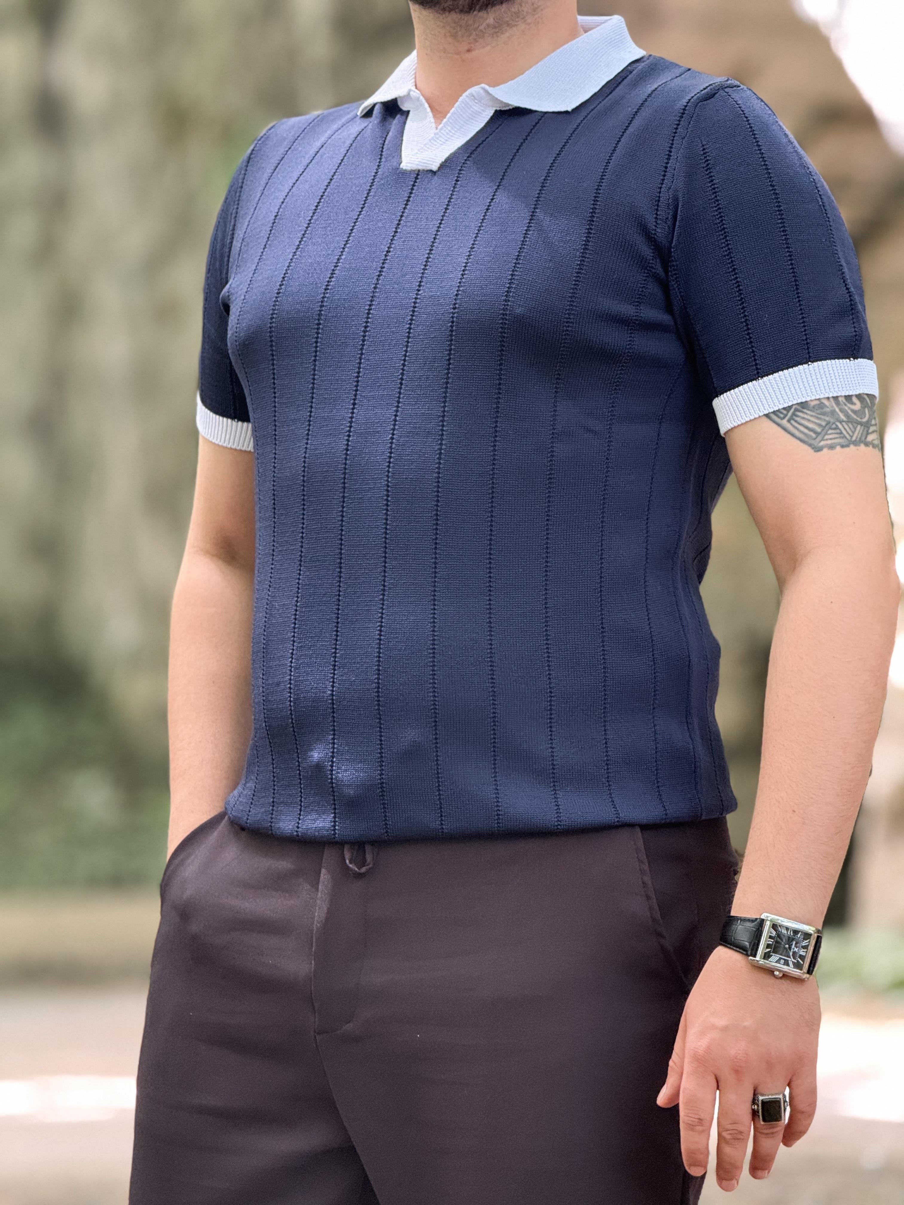 TUŞESİ YUMUŞACIK TRİKO KUMAŞ TSHİRT POLO YAKA (LACİVERT)