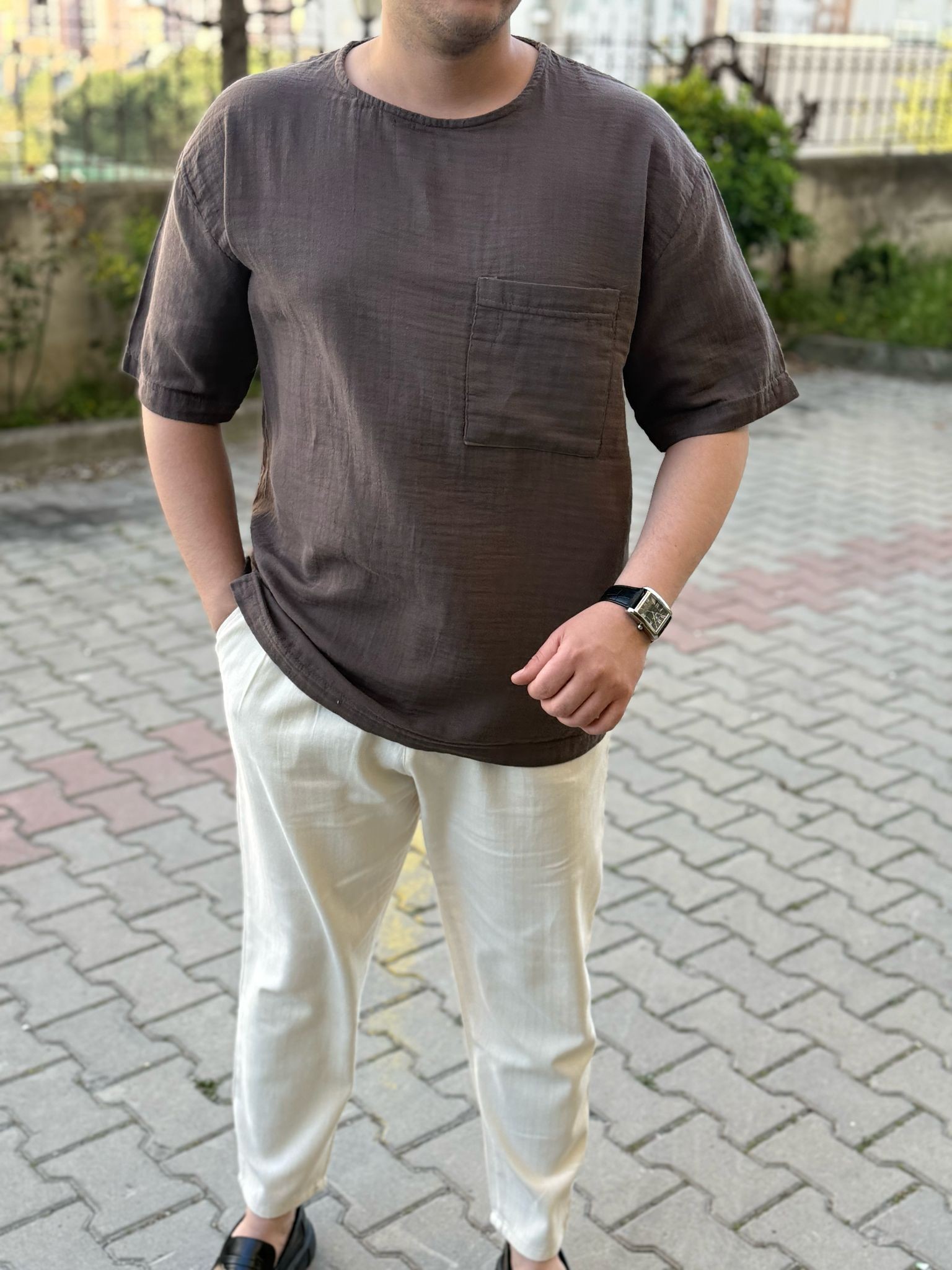 KETEN YARIM KOL KAHVERENGİ