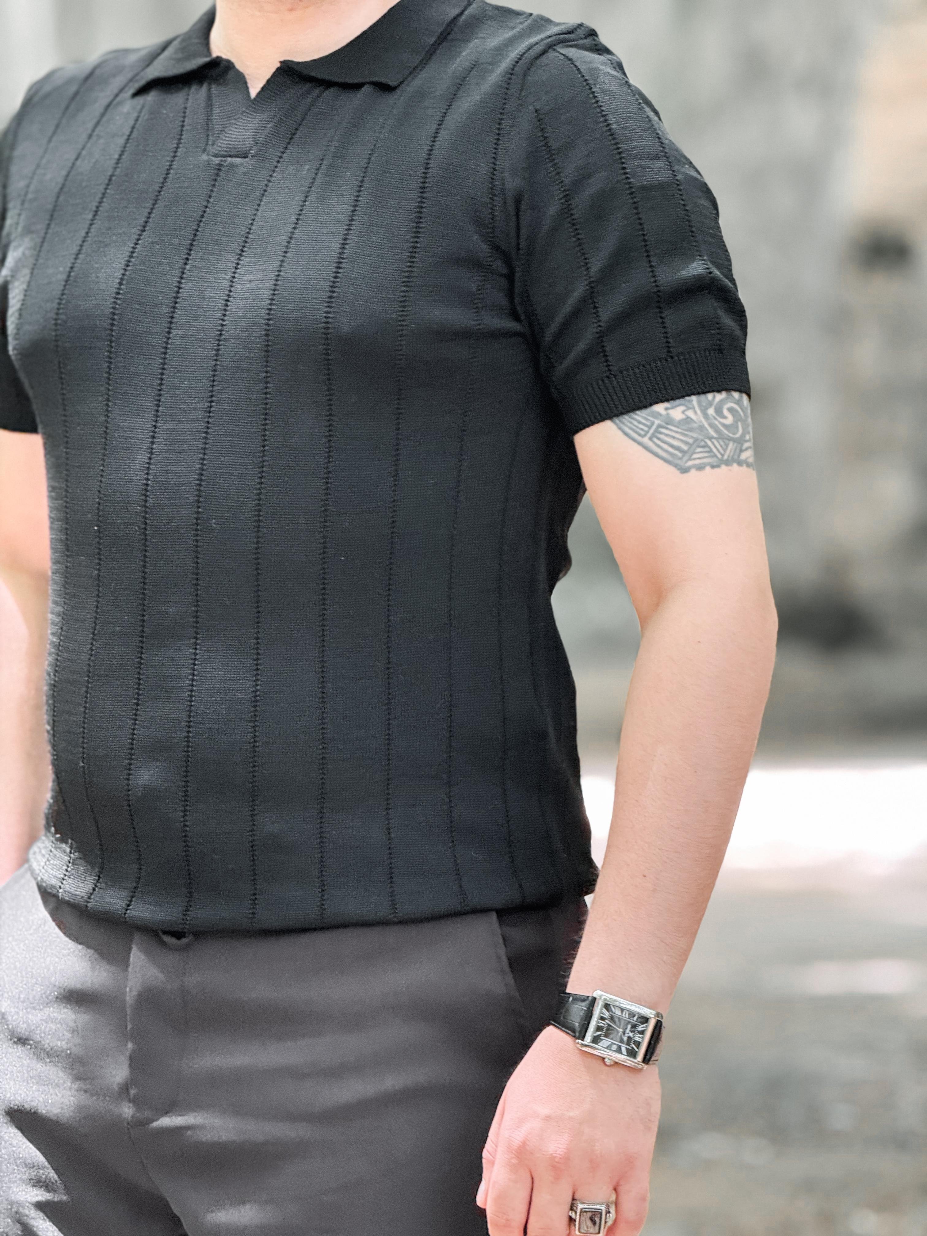TUŞESİ YUMUŞACIK TRİKO KUMAŞ POLO YAKA (SİYAH )