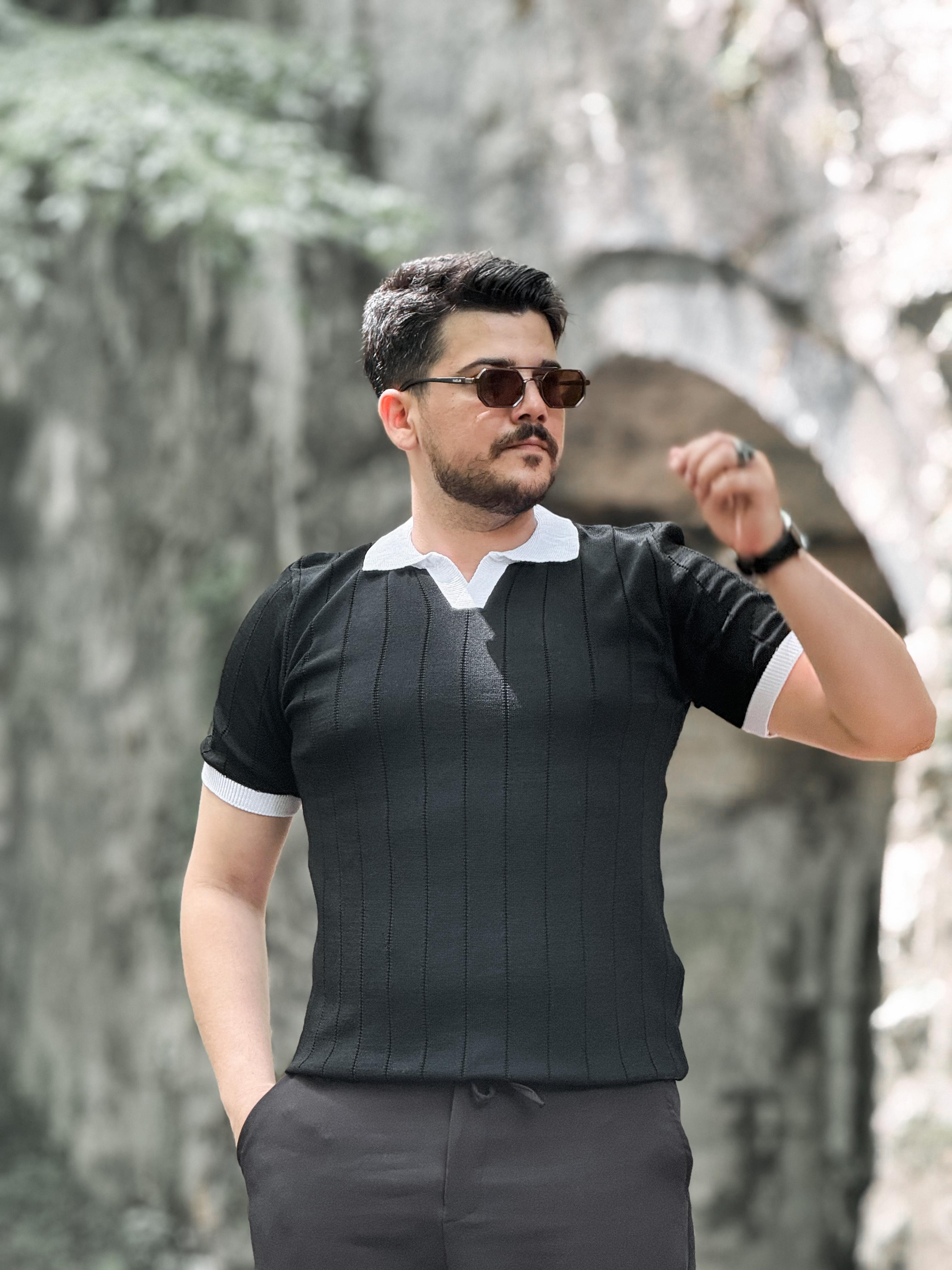 TUŞESİ YUMUŞACIK TRİKO KUMAŞ TSHİRT POLO YAKA (SİYAH)