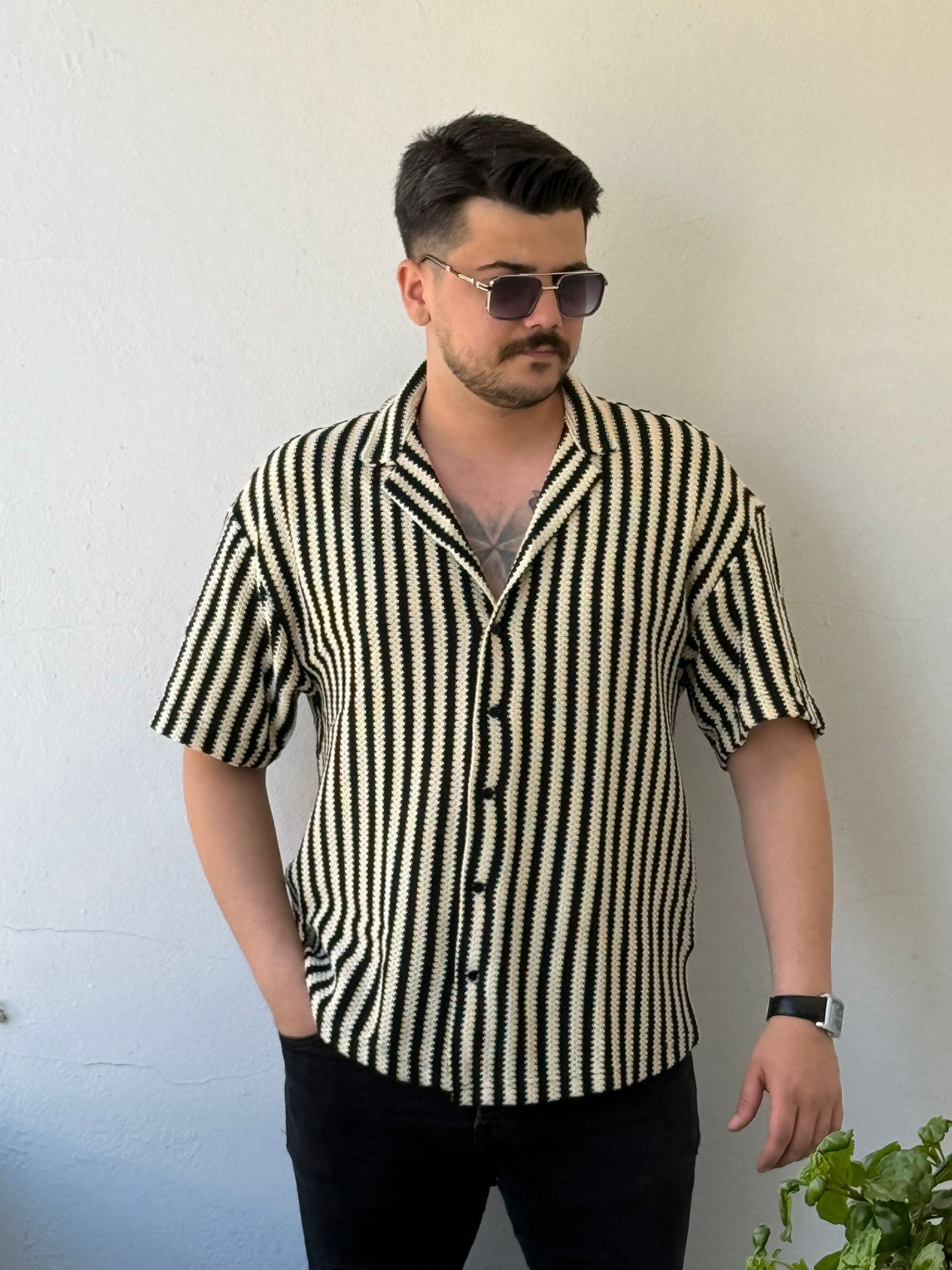 örme yarım kol gömlek