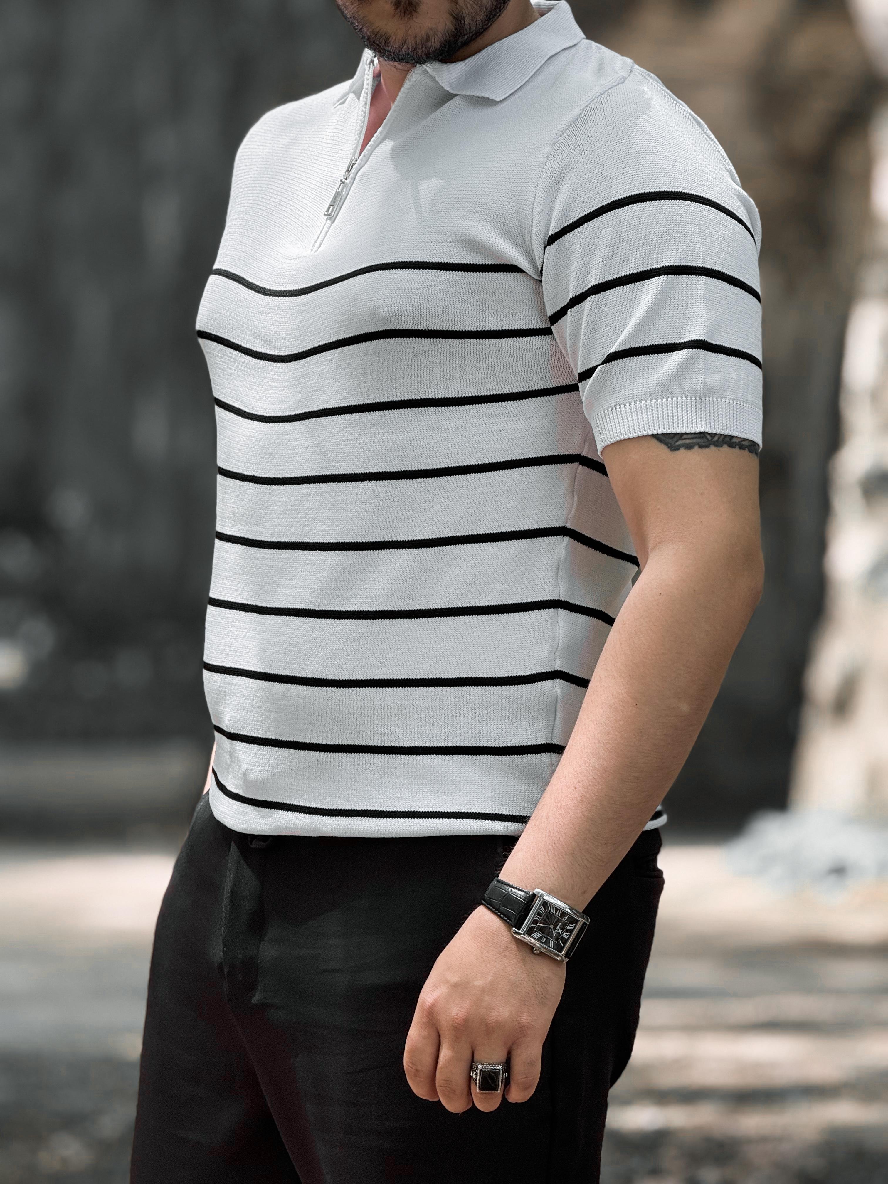 TUŞESİ YUMUŞACIK TRİKO KUMAŞ POLO YAKA  ( ÇİZGİLİ BEYAZ)
