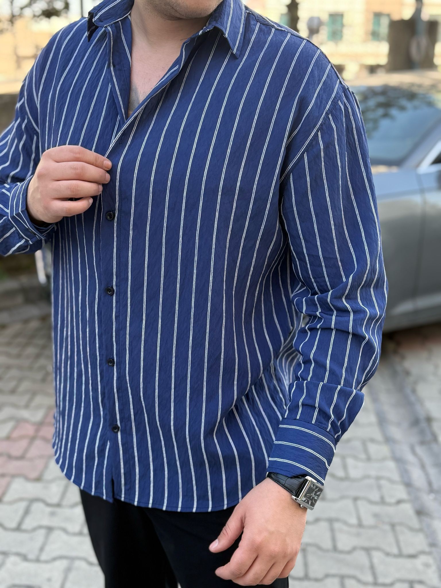 ÇİZGİLİ MAVİ GÖMLEK
