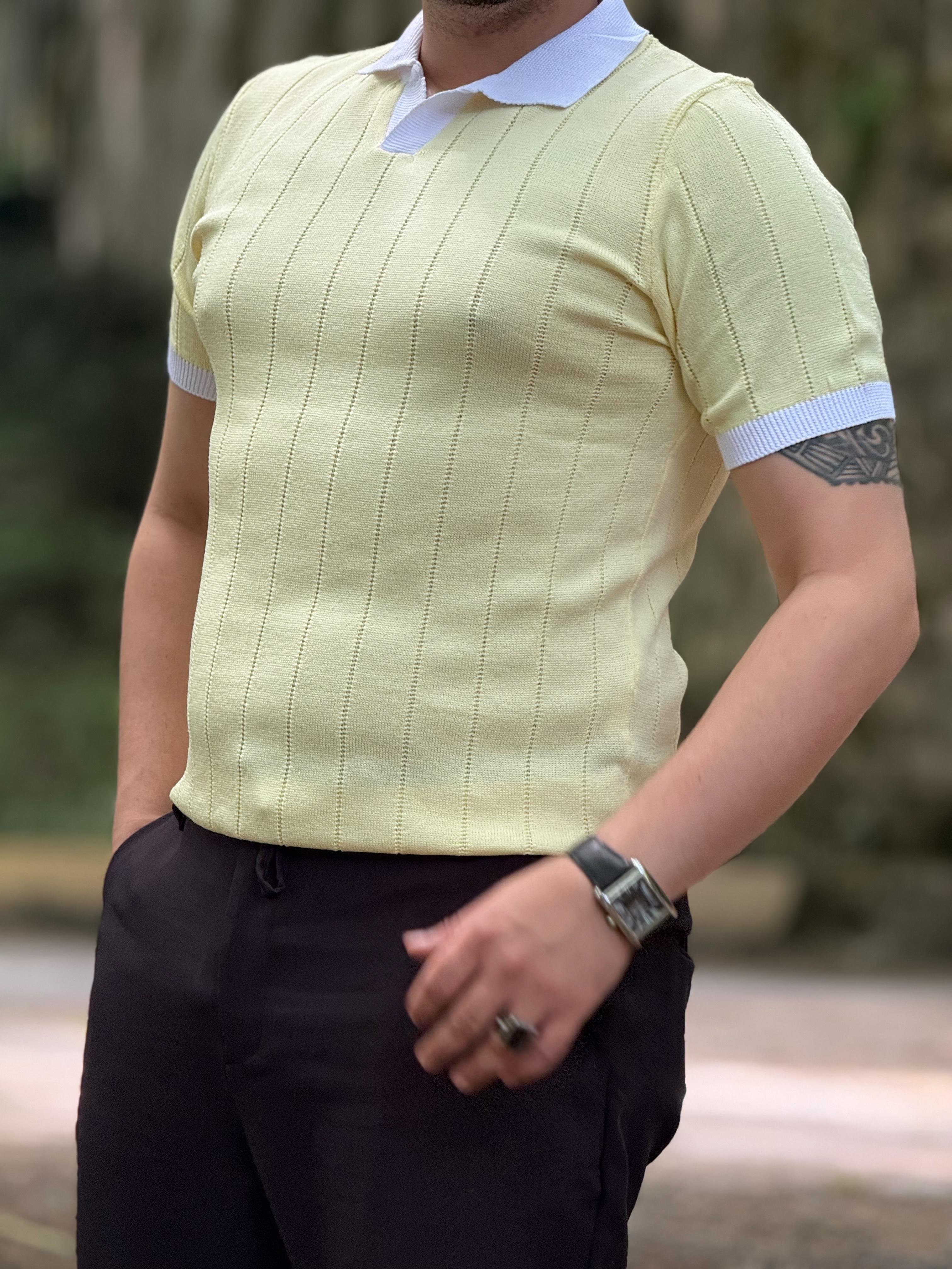 TUŞESİ YUMUŞACIK TRİKO KUMAŞ POLO YAKA  ( SARI )