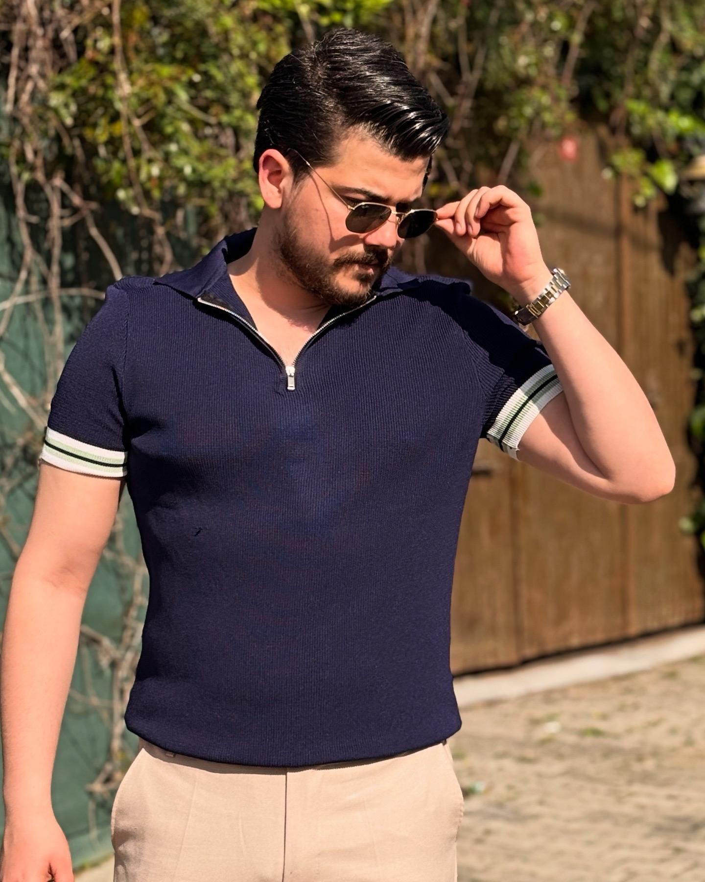 TRİKO KUMAŞ YAKALI TSHİRT LACİVERT