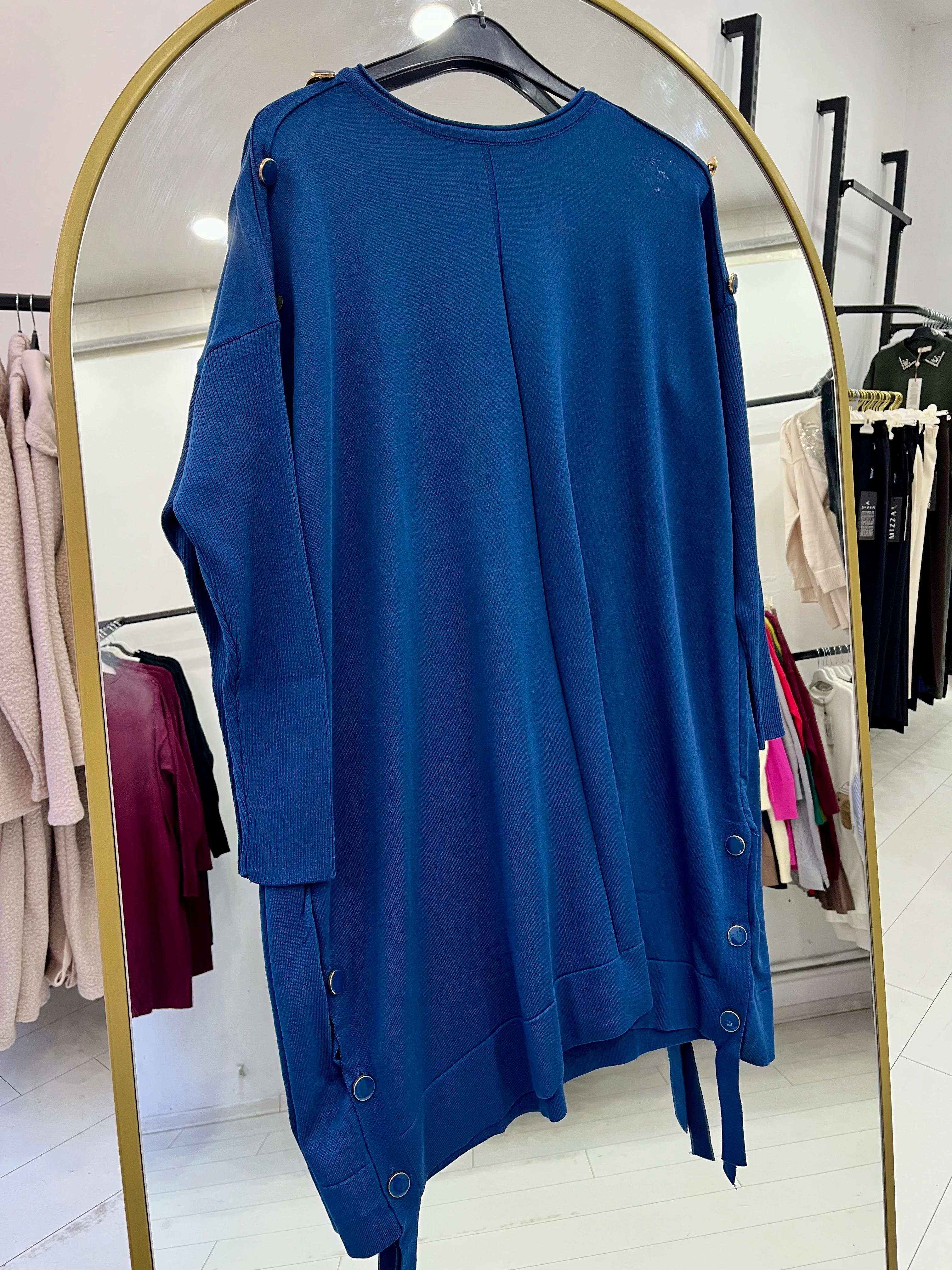 Düğme detaylı merserize tunik