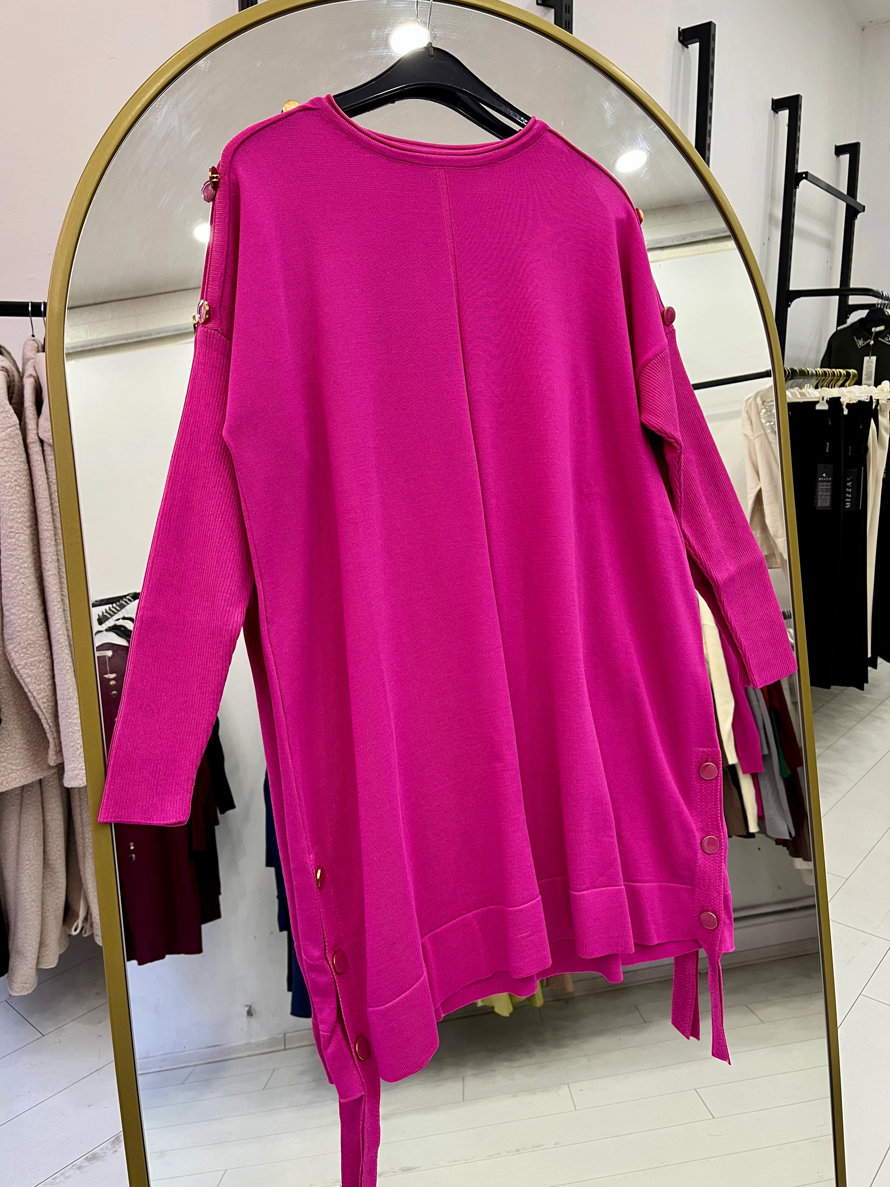 Düğme detaylı merserize tunik