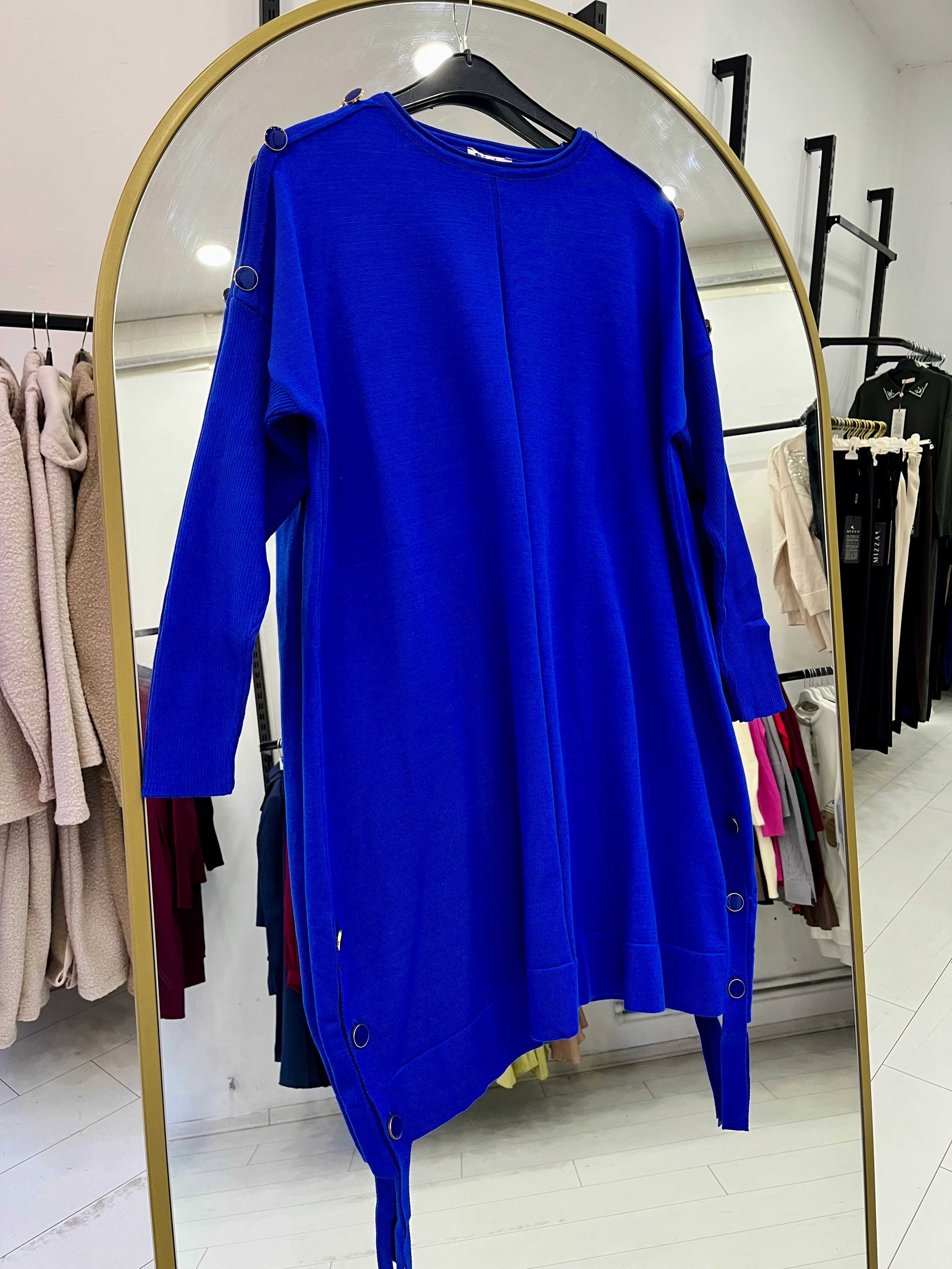 Düğme detaylı merserize tunik