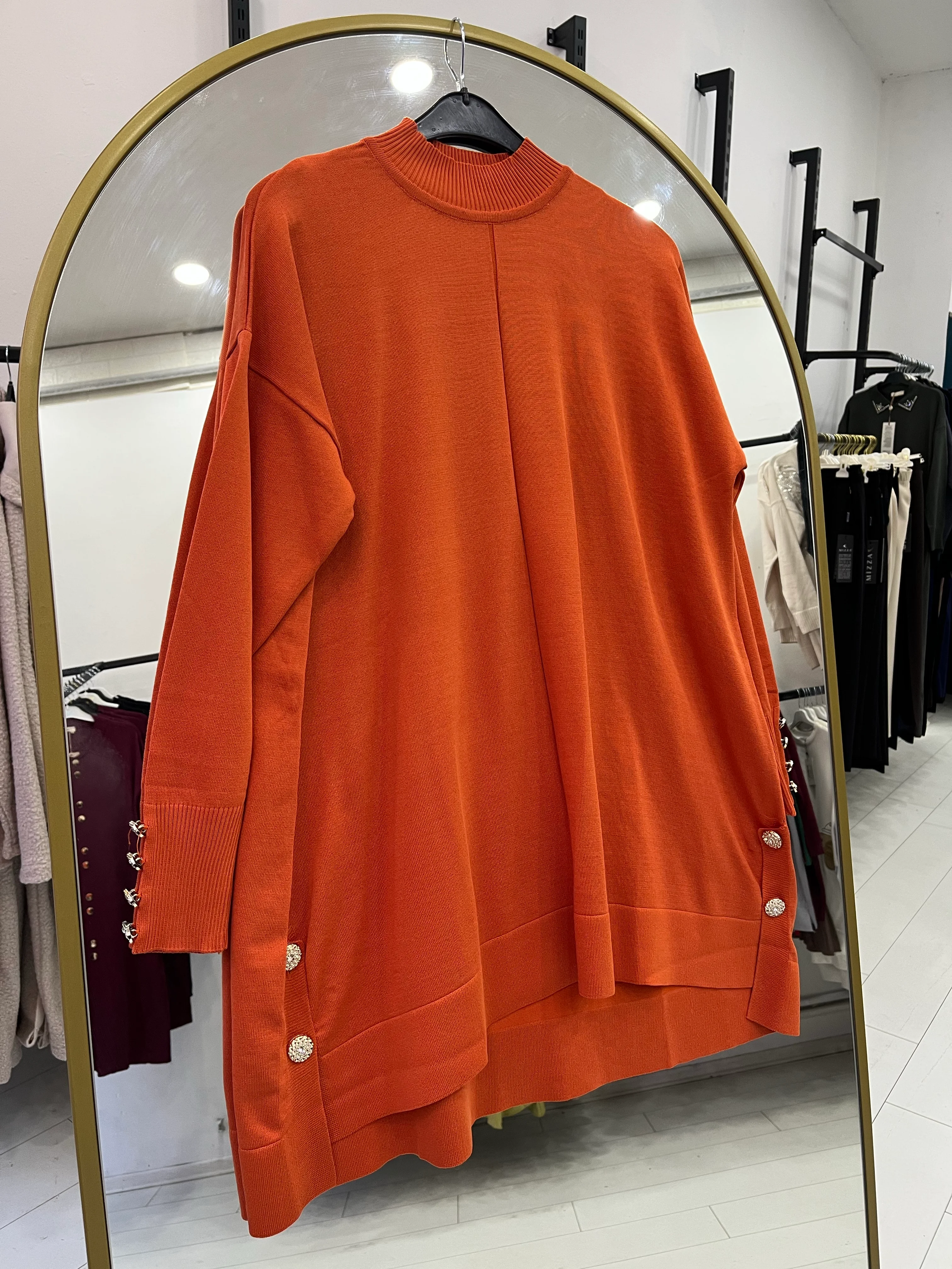 Gold düğme detaylı tunik