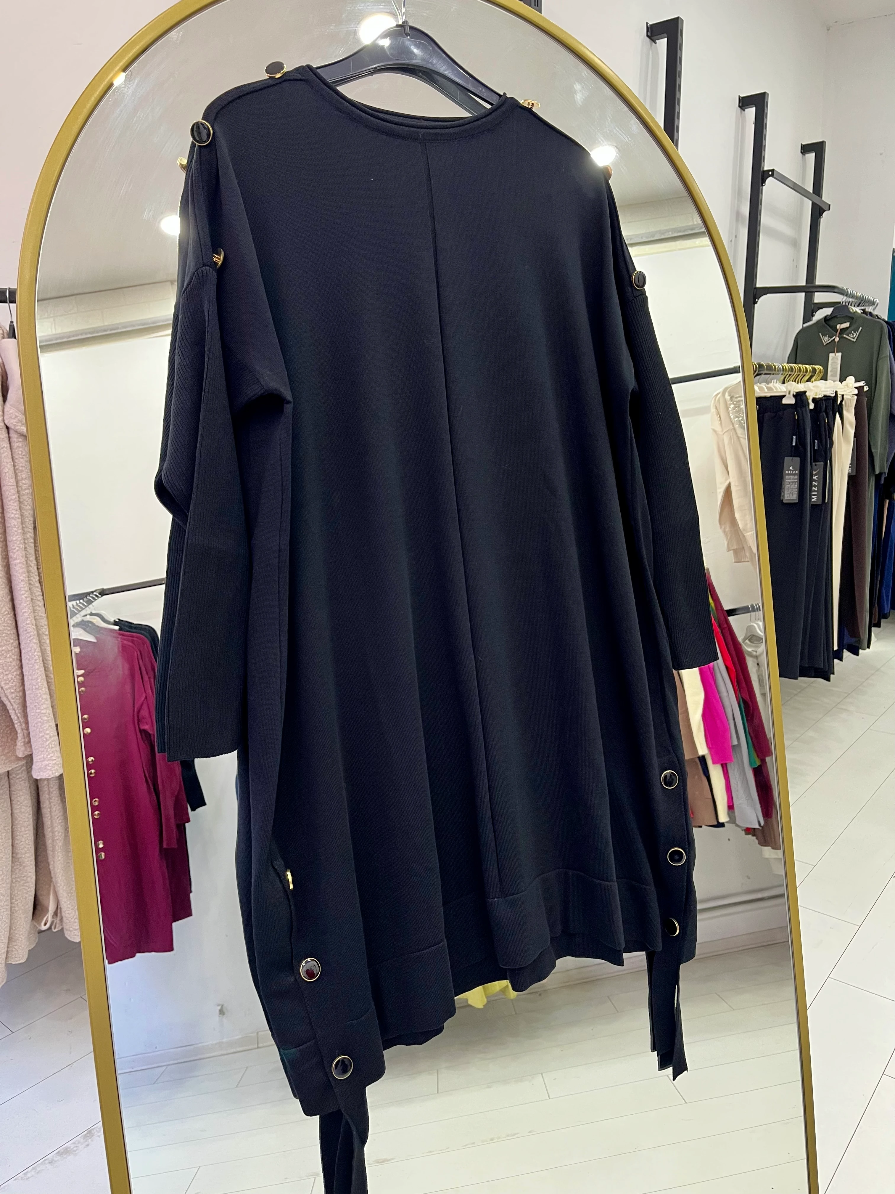 Düğme detaylı merserize tunik