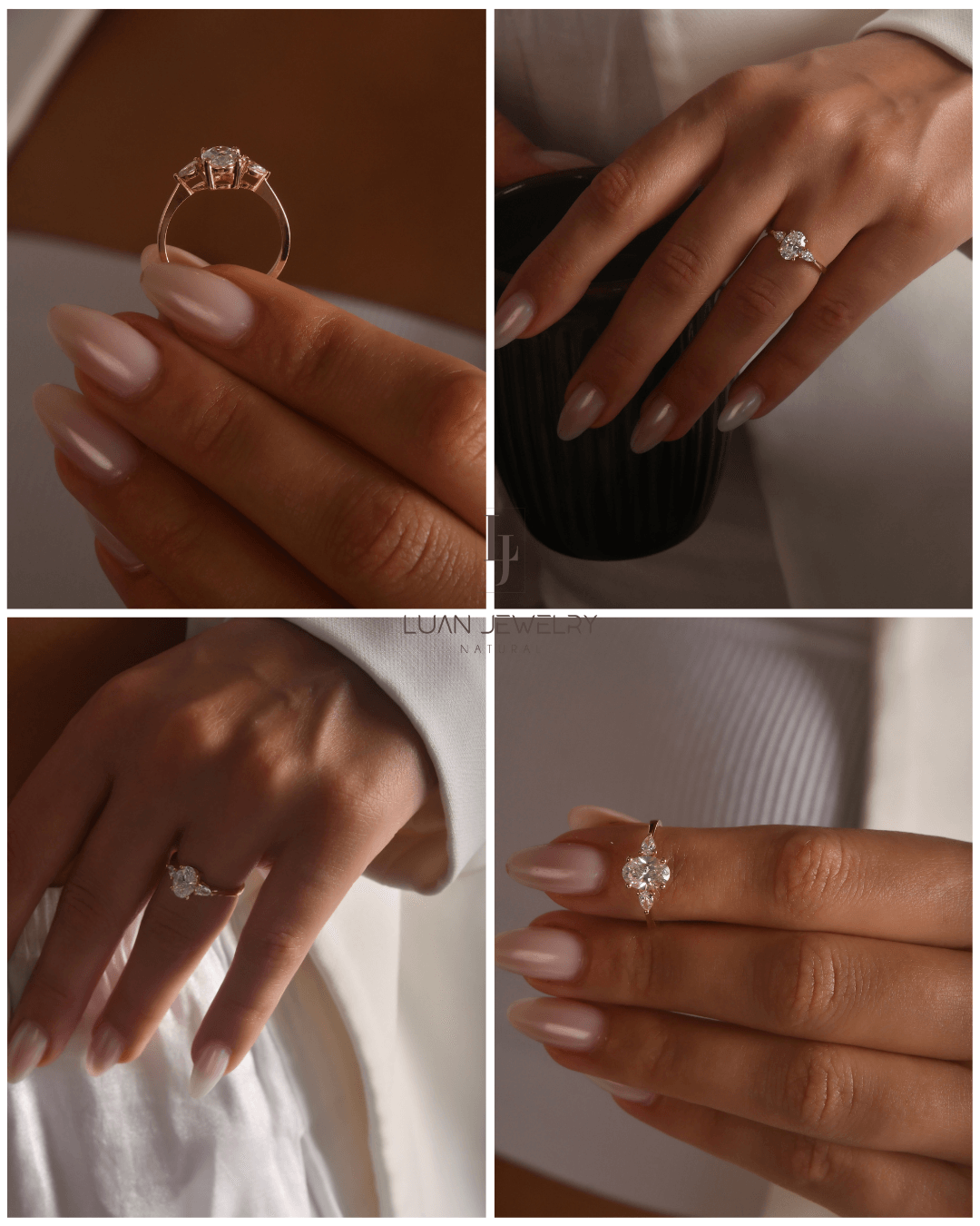 1.25 Karat Oval Damla Kesim Laboratuvar Pırlantası Trinity Yüzük