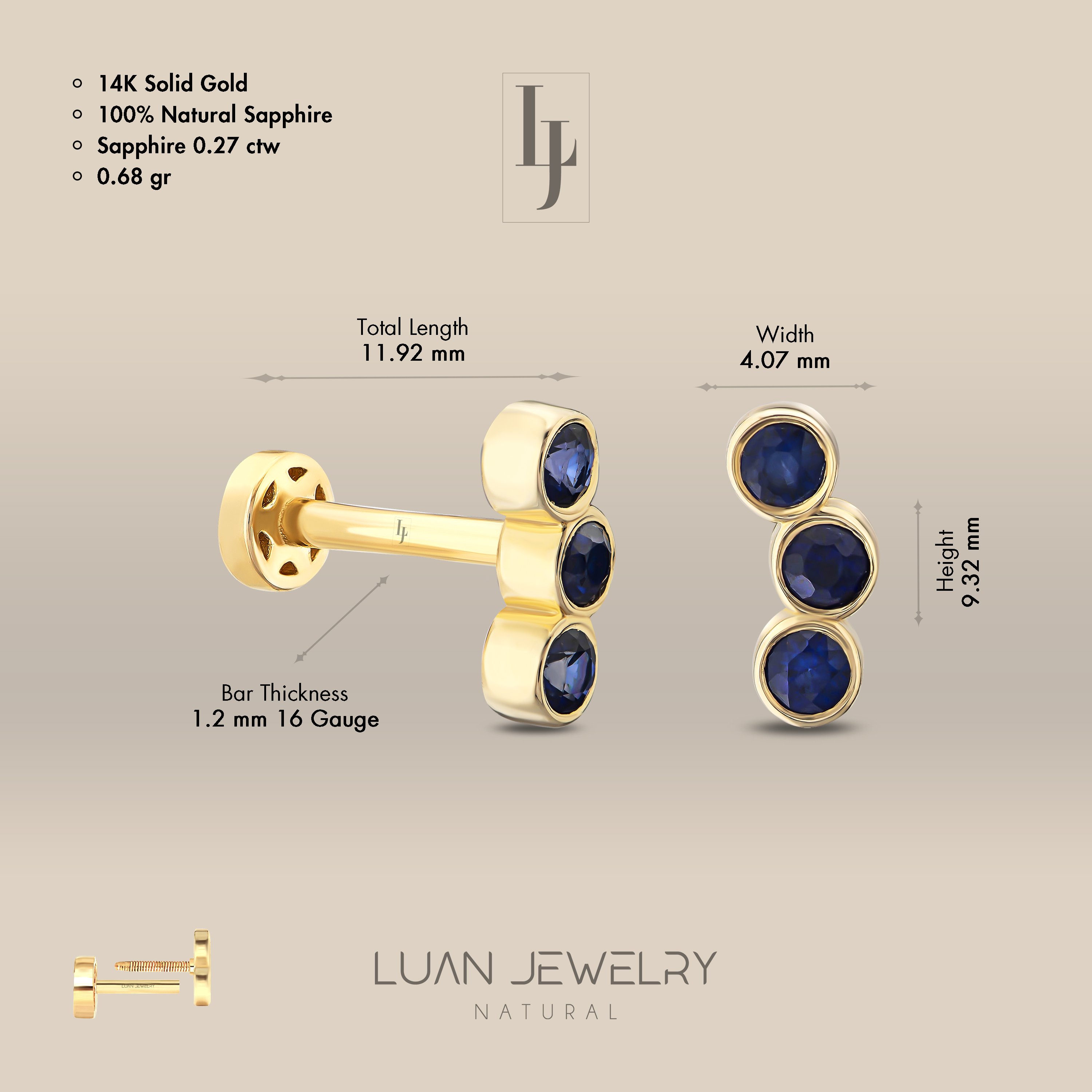 Üçlü Safir Bezel Piercing