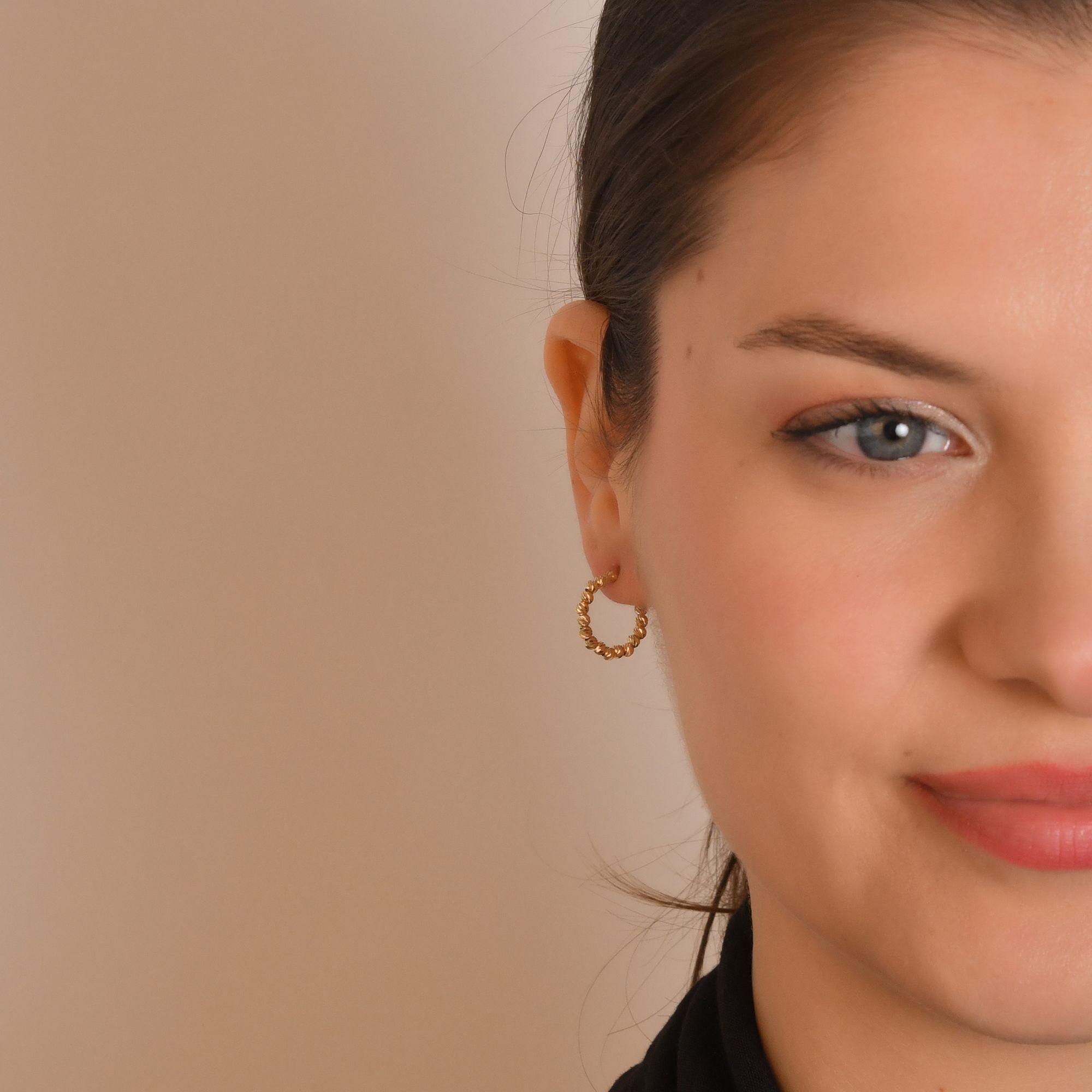 14 Ayar Altın Boncuk Dorika Halka Küpe