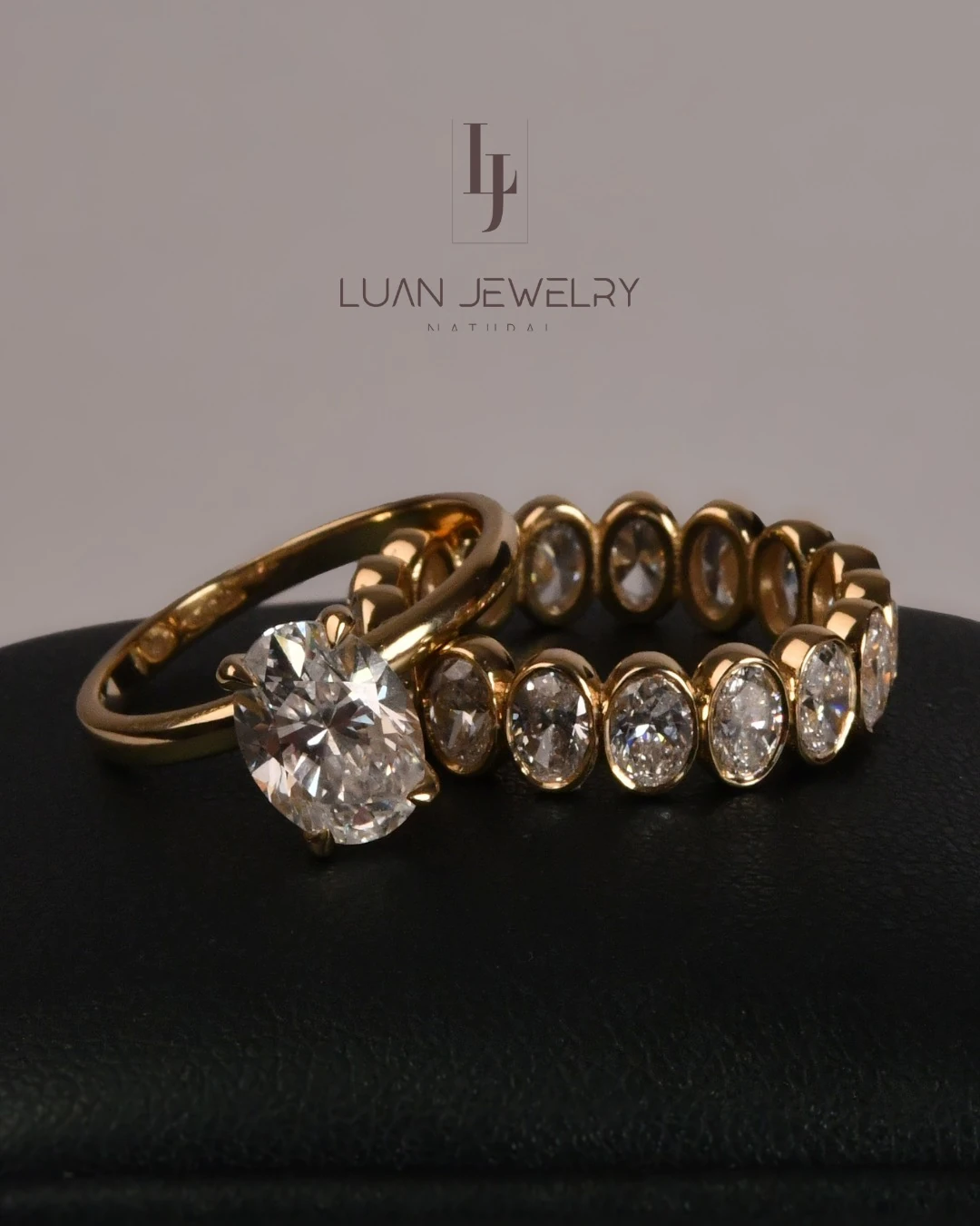 14 Ayar Altın Oval Kesim Bezel Tasarım Laboratuvar Pırlanta Tamtur / Yarımtur Yüzük- The Elara