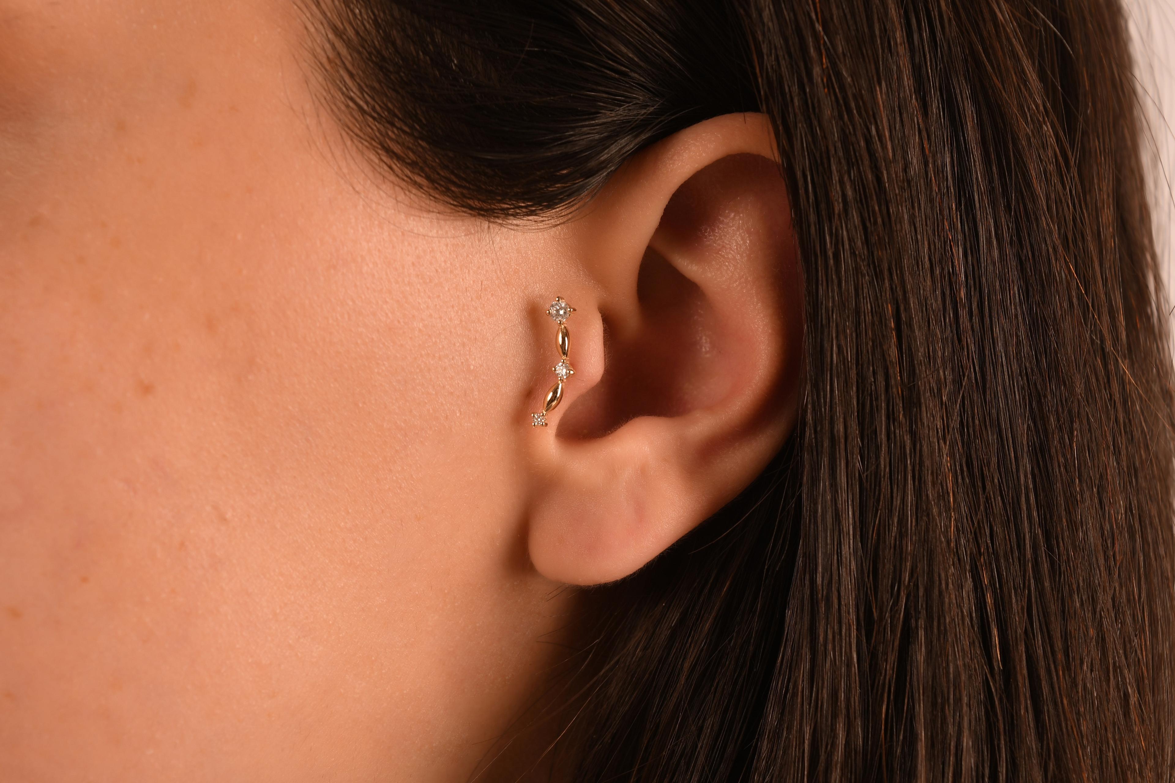 Üç Pırlantalı Oval Bar Piercing