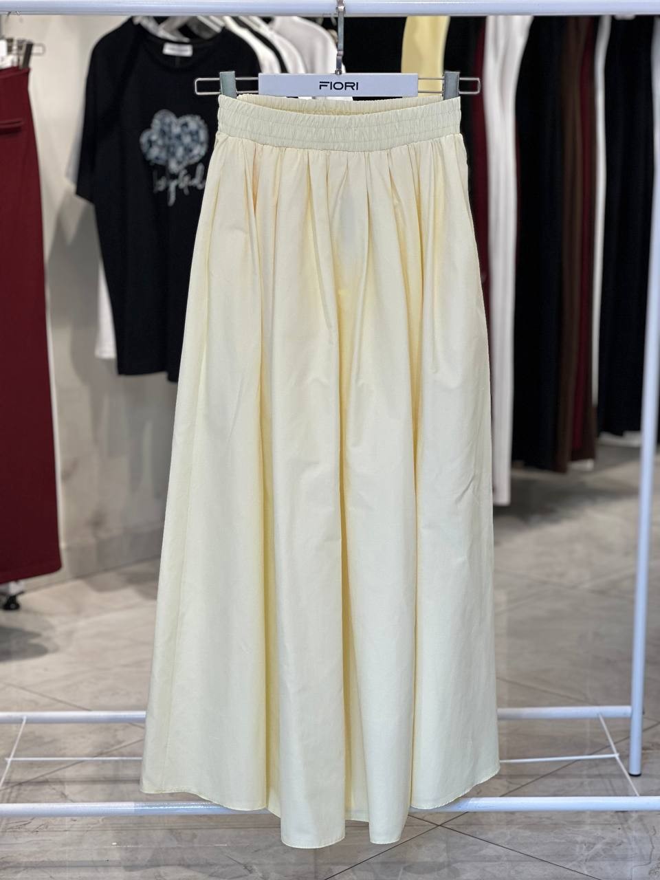 Maxi Boy Beli Kalın Lastikli Basic Kloş Poplin Etek - sarı