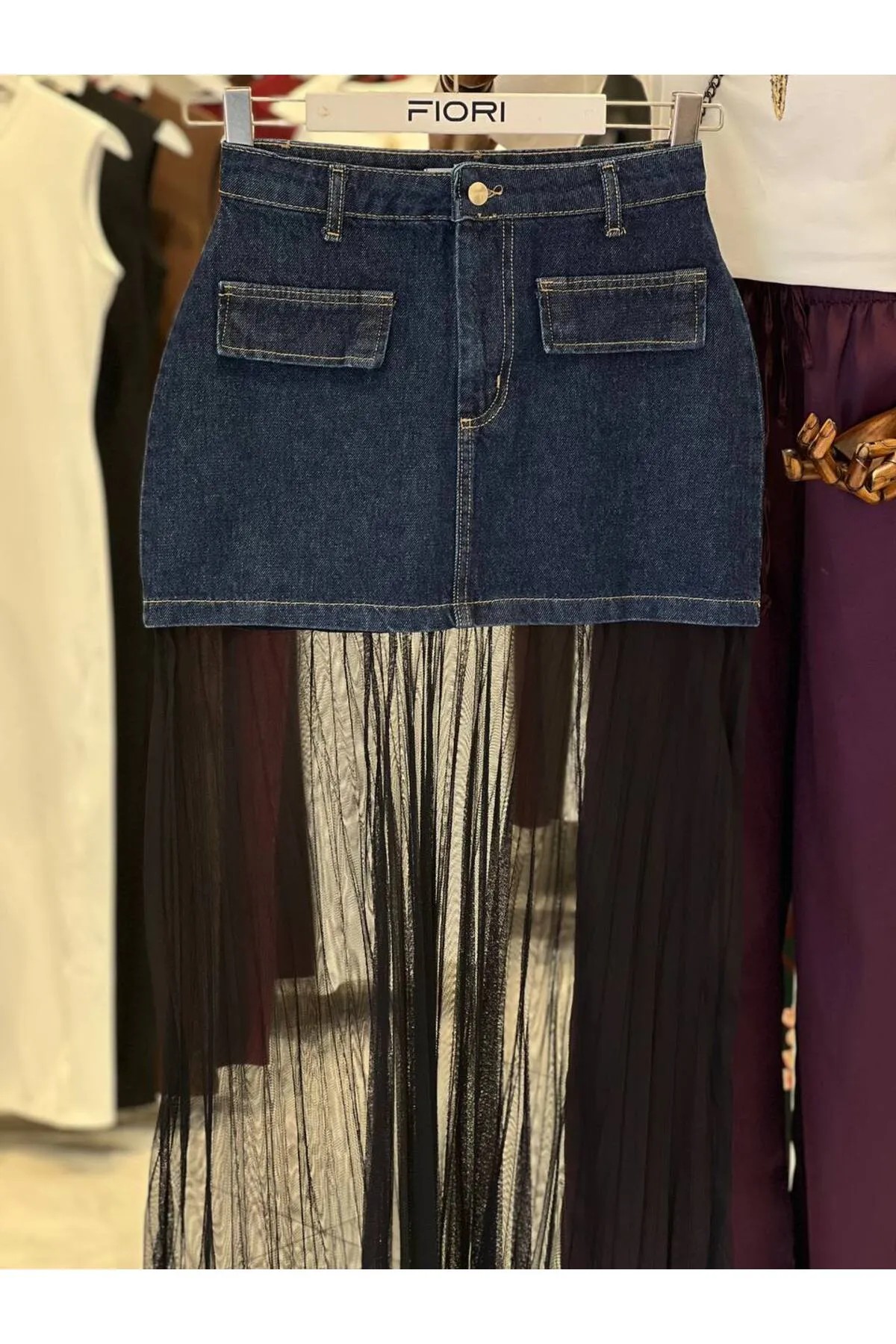 Mini Tüllü Jean Etek