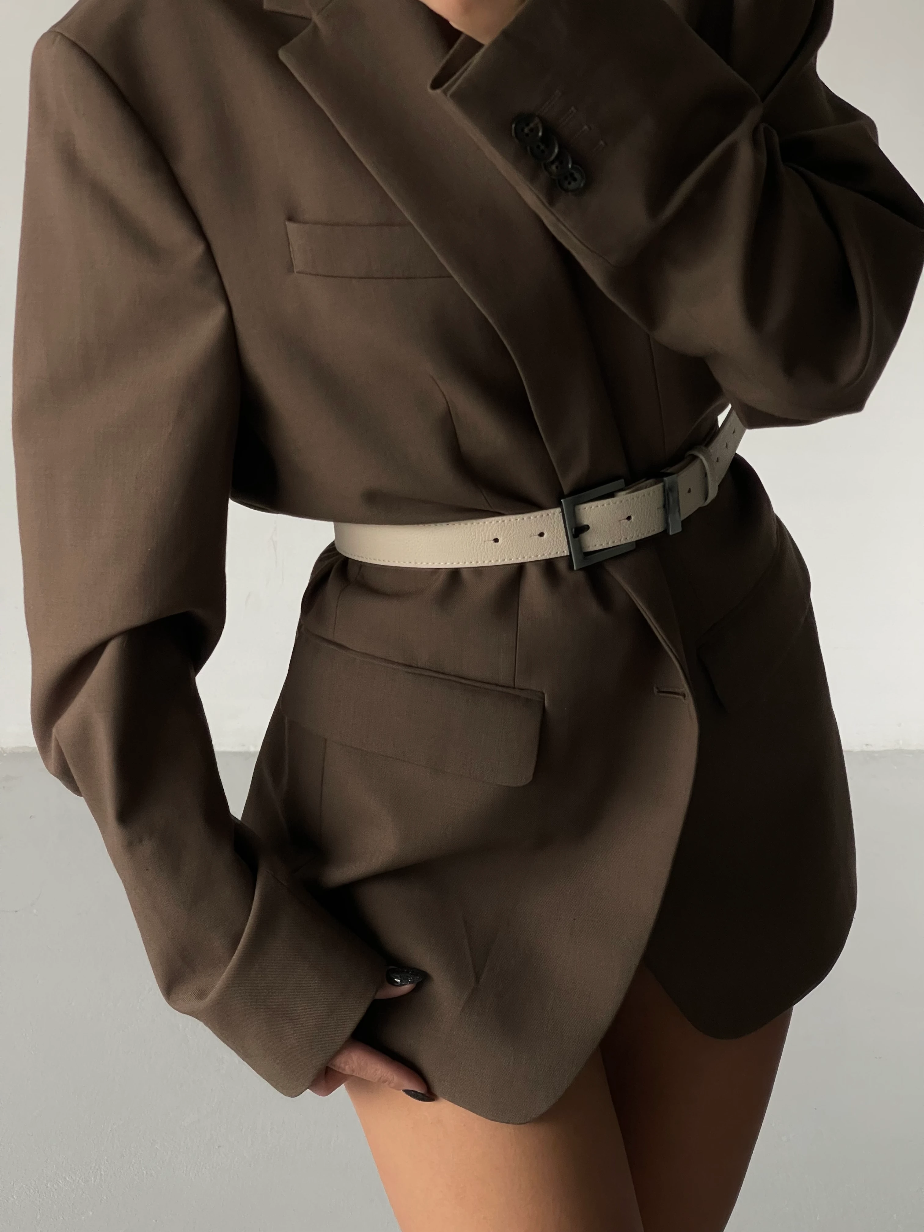 Karartmalı Kare Tokalı Kadın Kemeri - bej-gümüş