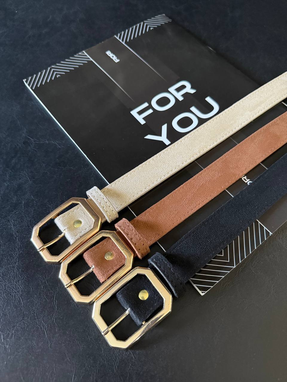 Süet Köşe Tokalı Kadın Kemeri - Siyah-Taba-Bej