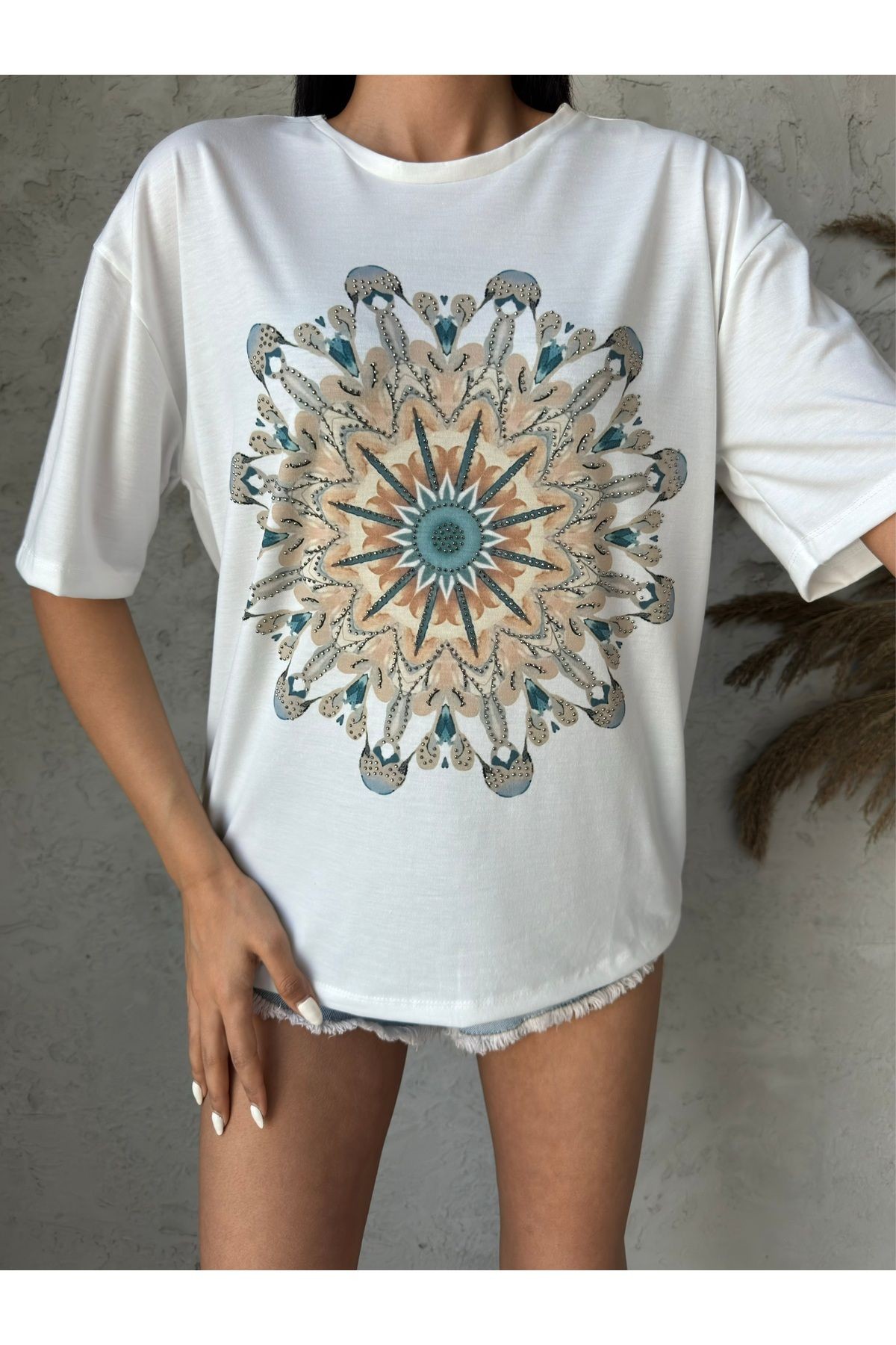 Mandala Baskılı Basic T-shirt