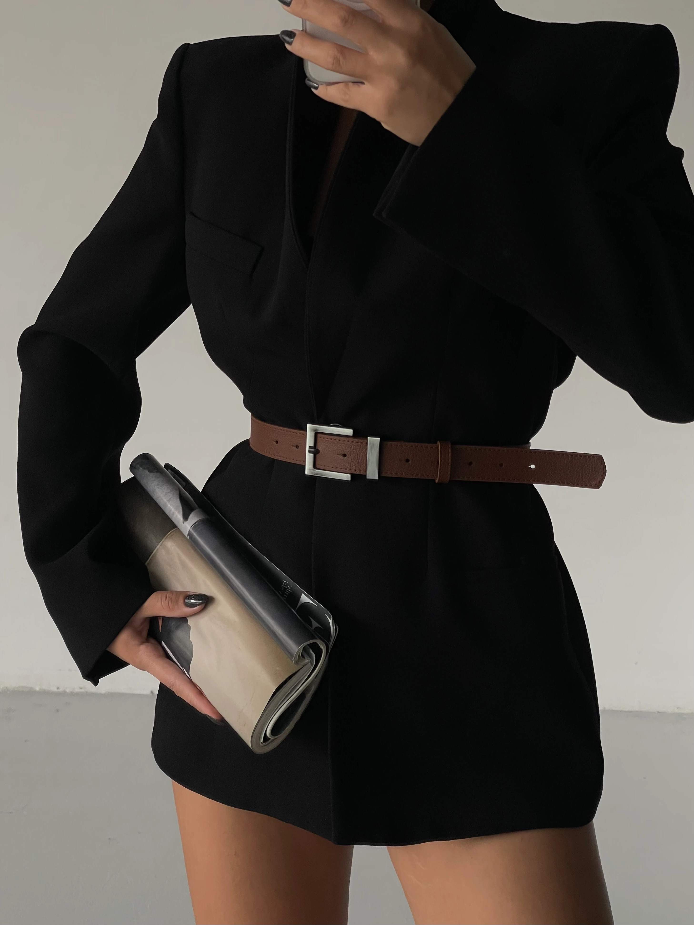 Karartmalı Kare Tokalı Kadın Kemeri - Bordo-Gümüş