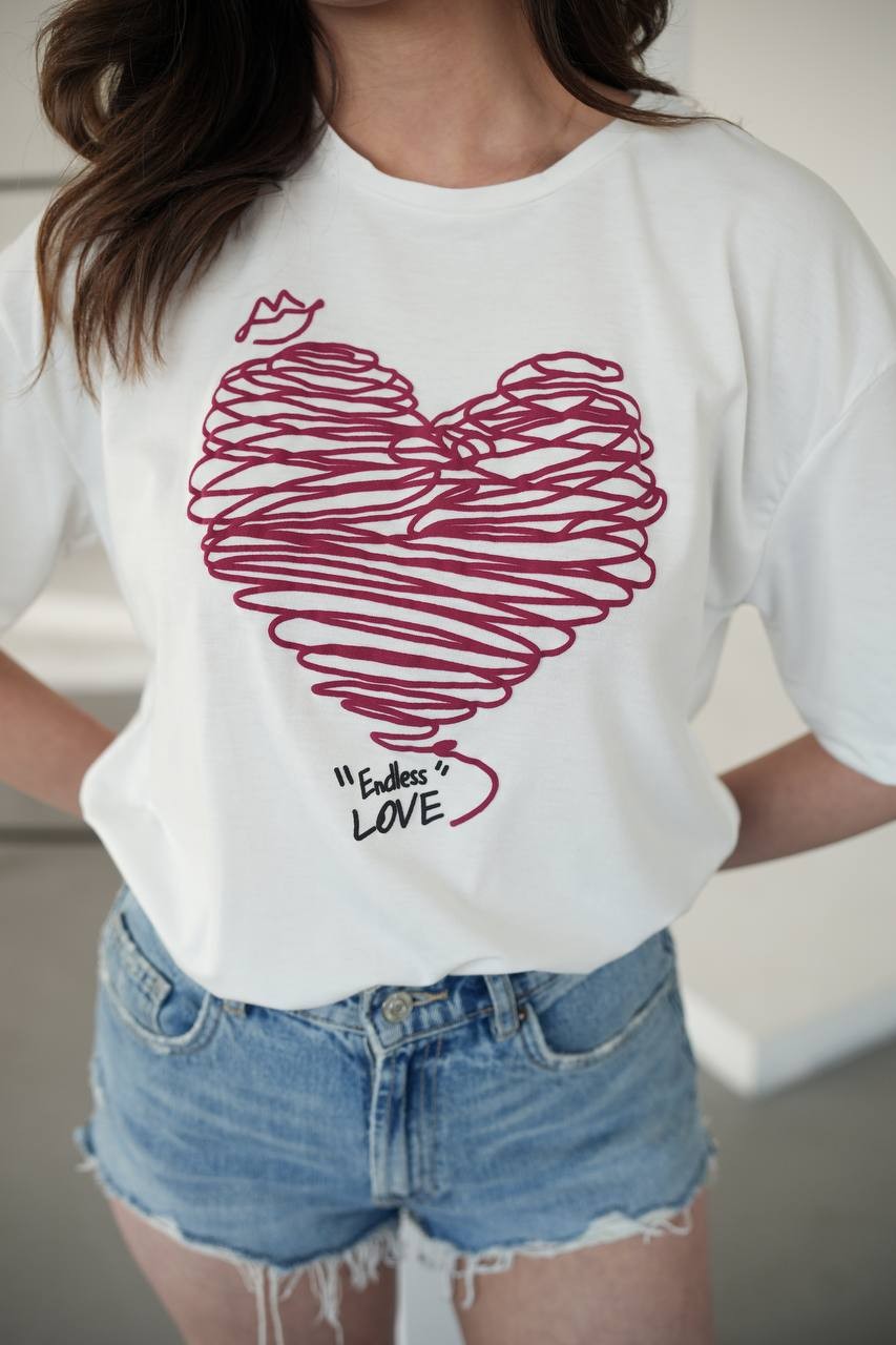 Kalp Kabartma Baskılı T-Shirt