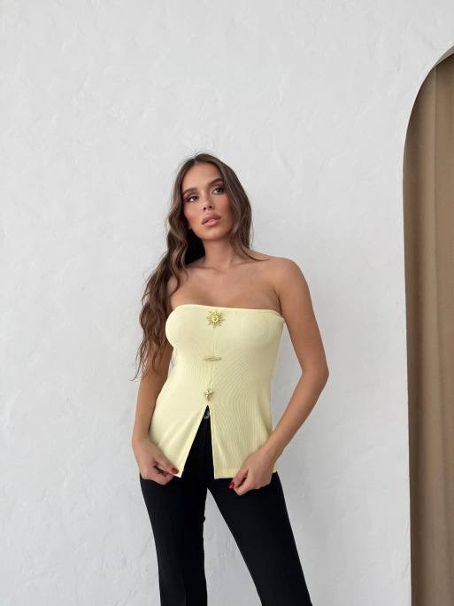 Güneş Aksesuar Detaylı Straplez Bluz  - sarı