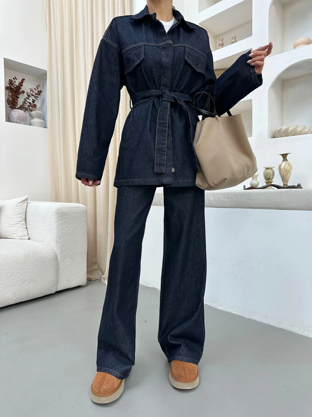 Kuşak Cepli Kot Takım 