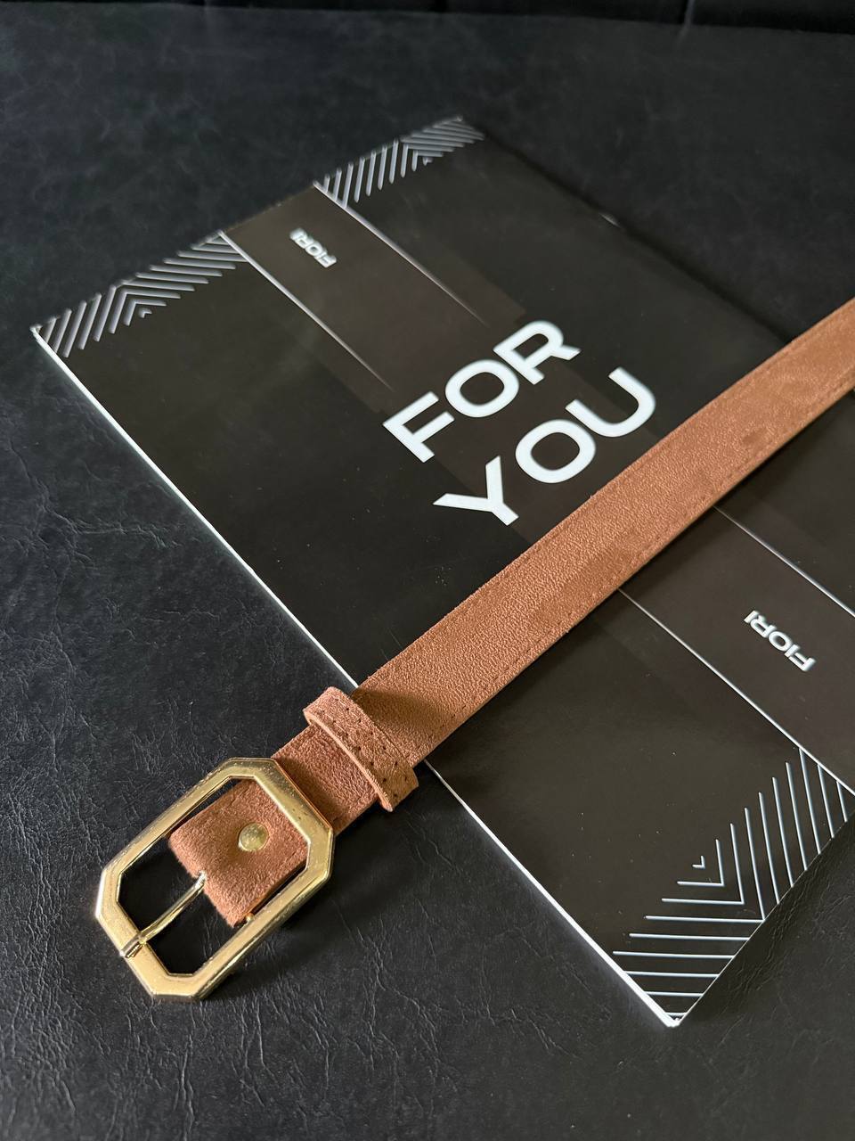 Süet Köşe Tokalı Kadın Kemeri - Taba