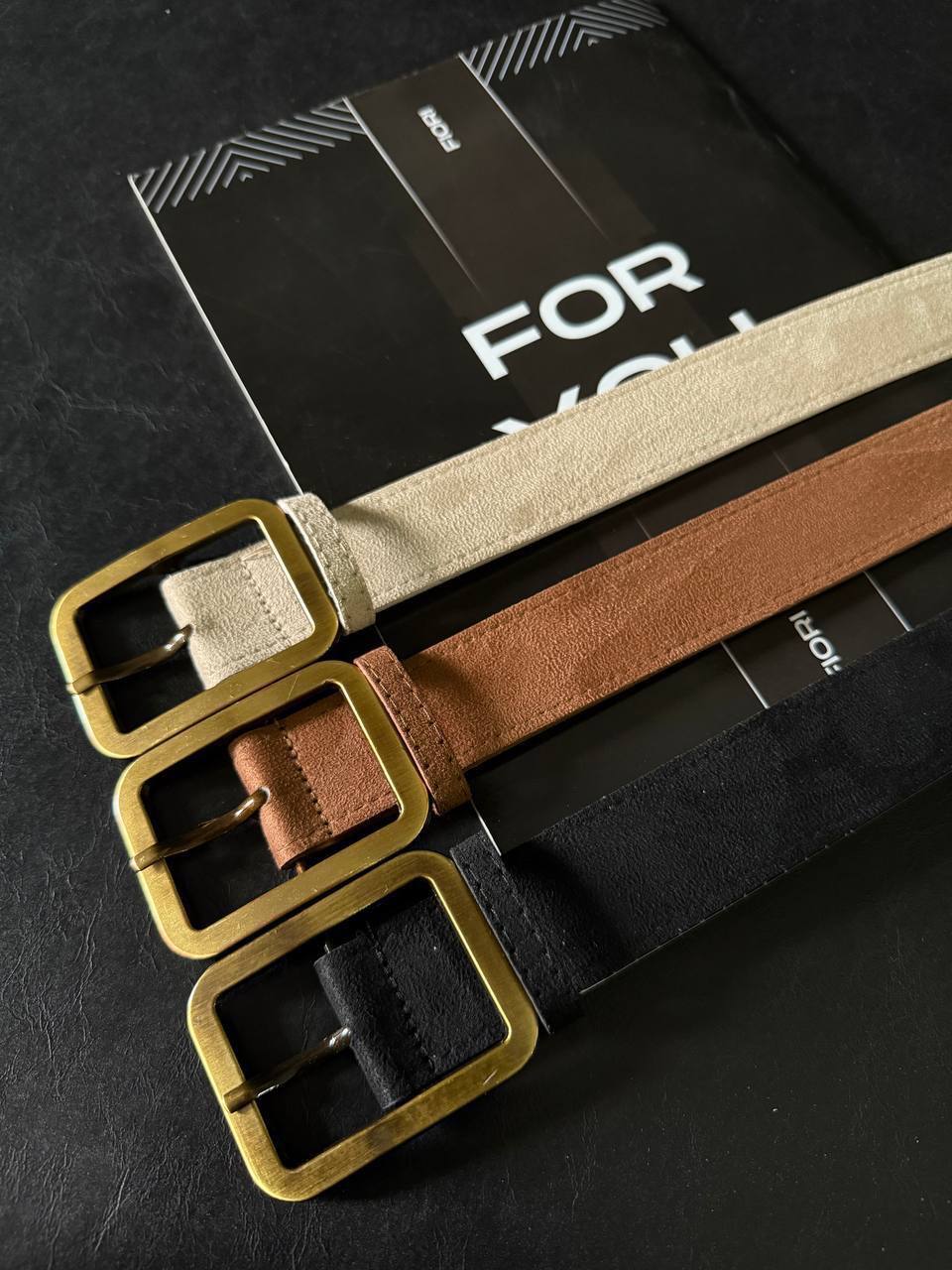 Antik Süet Kadın Kemeri - Siyah-Taba-Bej