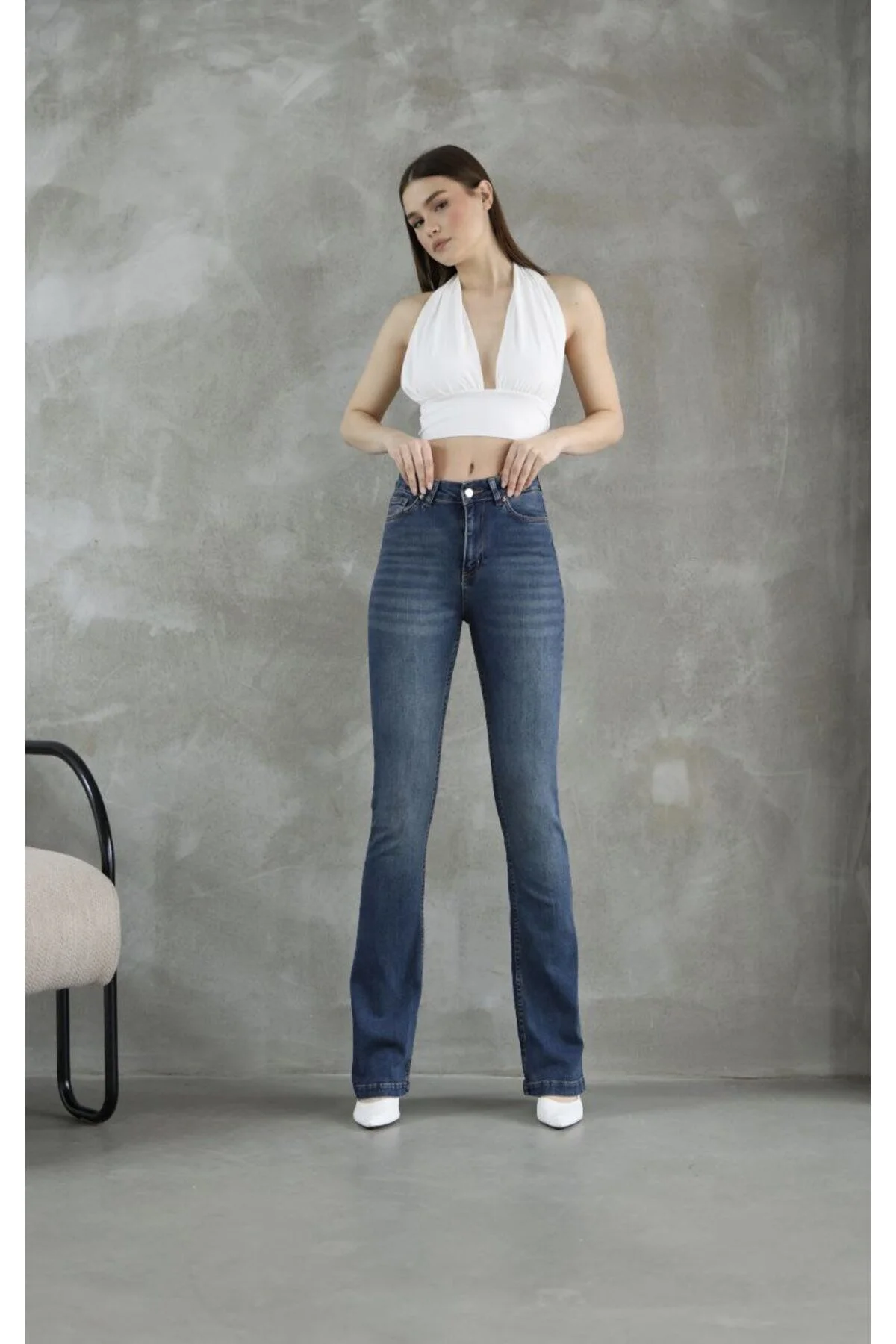 İspanyol Paça Kadın Jean - Mavi