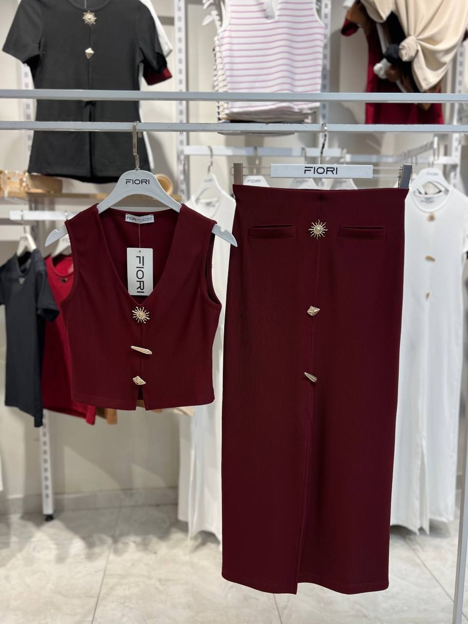 Drapeli Ottoman Kumaş 2'li Takım  - Bordo