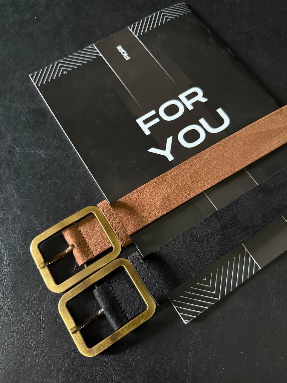 Antik Süet Kadın Kemeri - Siyah-Taba