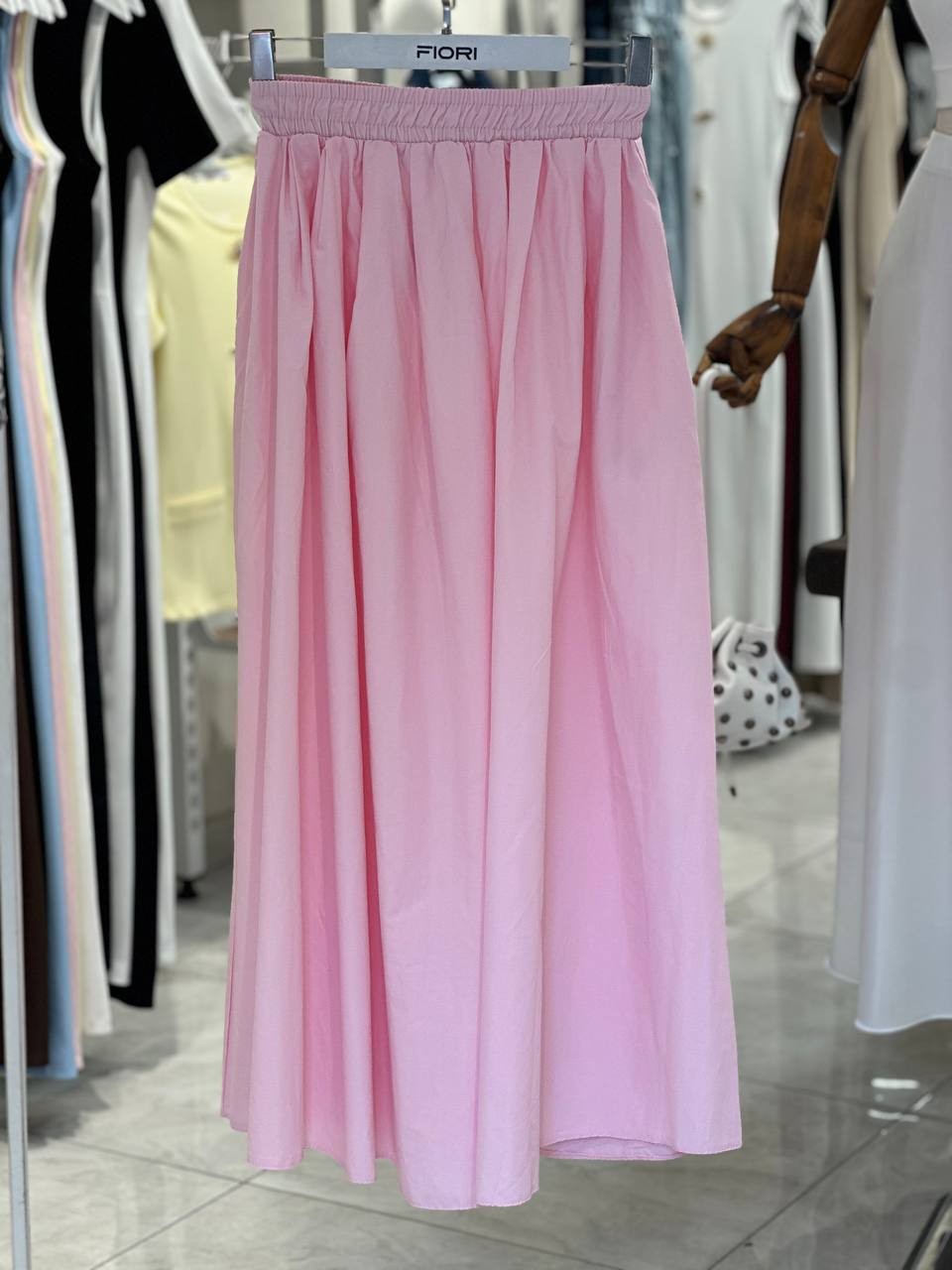 Maxi Boy Beli Kalın Lastikli Basic Kloş Poplin Etek - Pembe