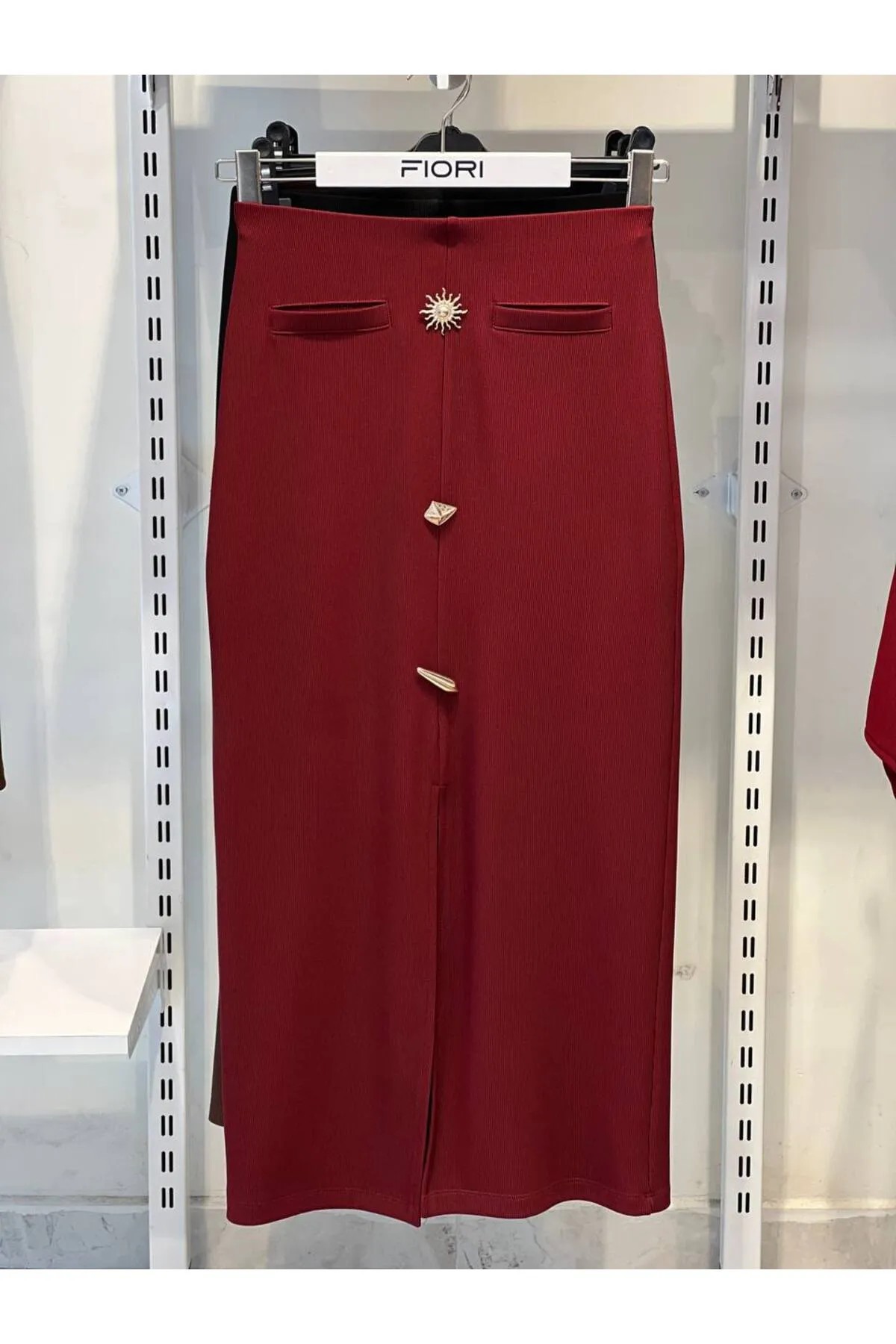 Toka Detaylı Etek  - Bordo