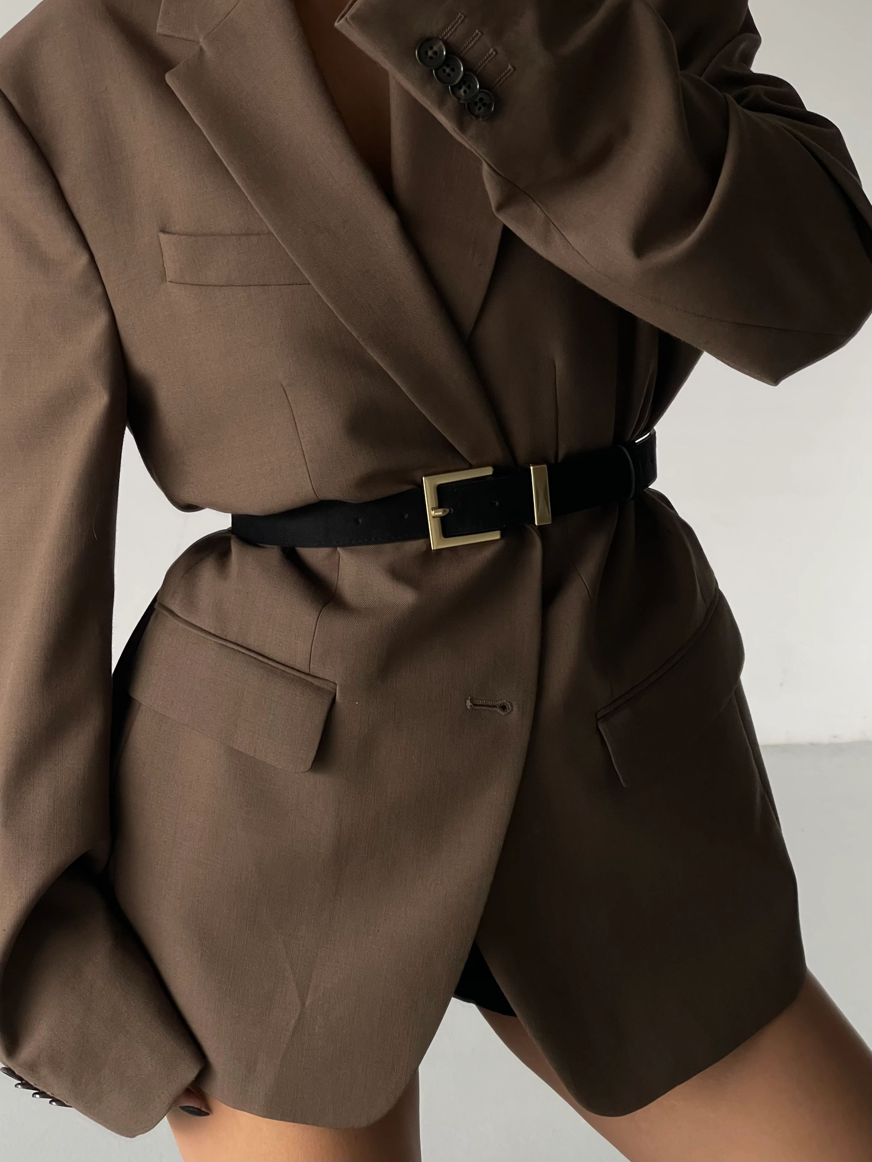 Kare Tokalı Süet Kadın Kemeri - Siyah